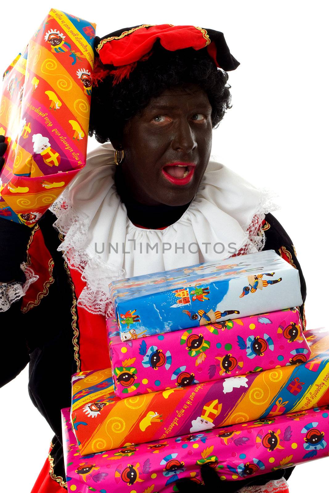Zwarte Piet ( black pete) typical dutch character with presents by sannie32