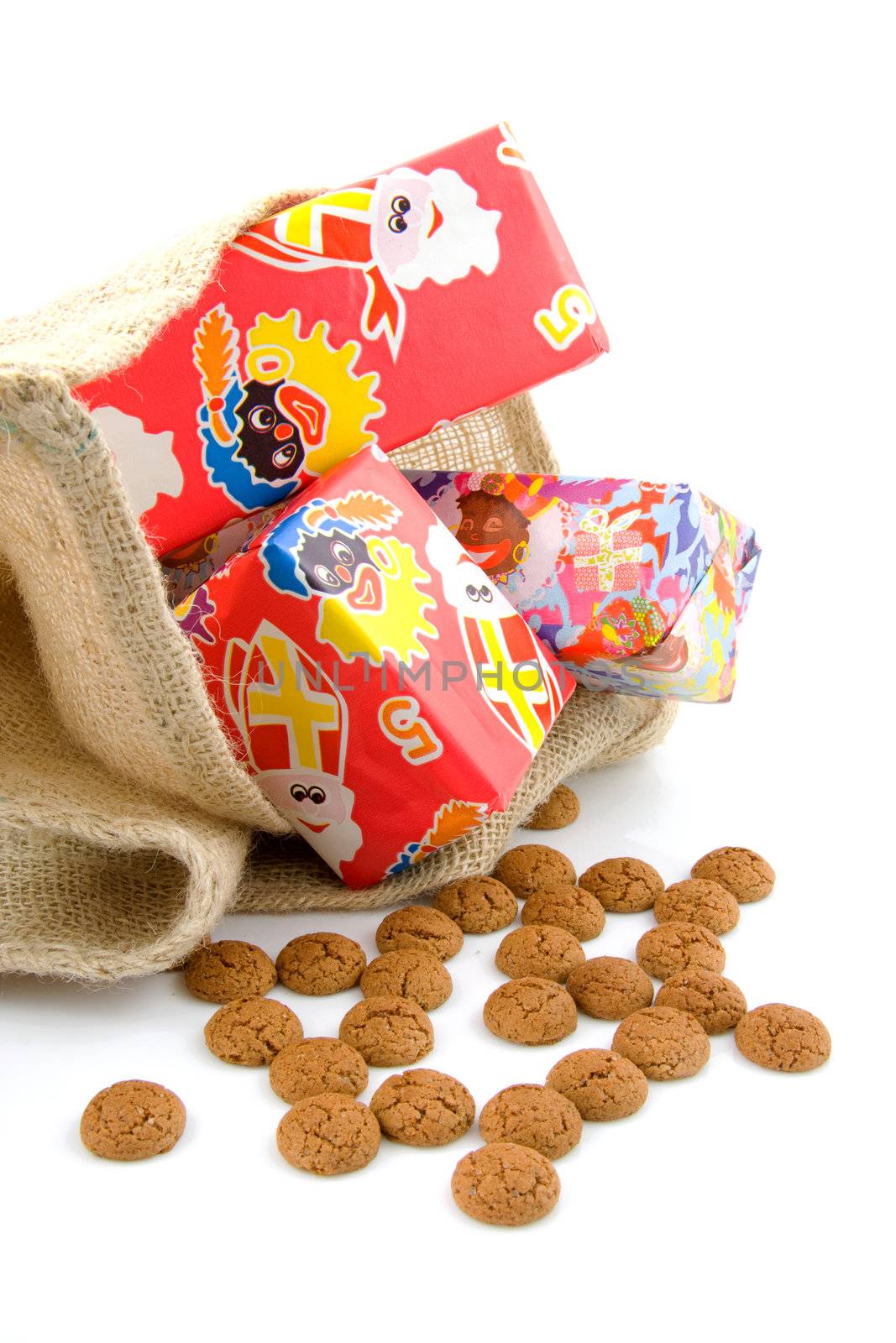 Typical Dutch celebration: Sinterklaas with surprises in bag and ginger nuts, ready for the kids in december
