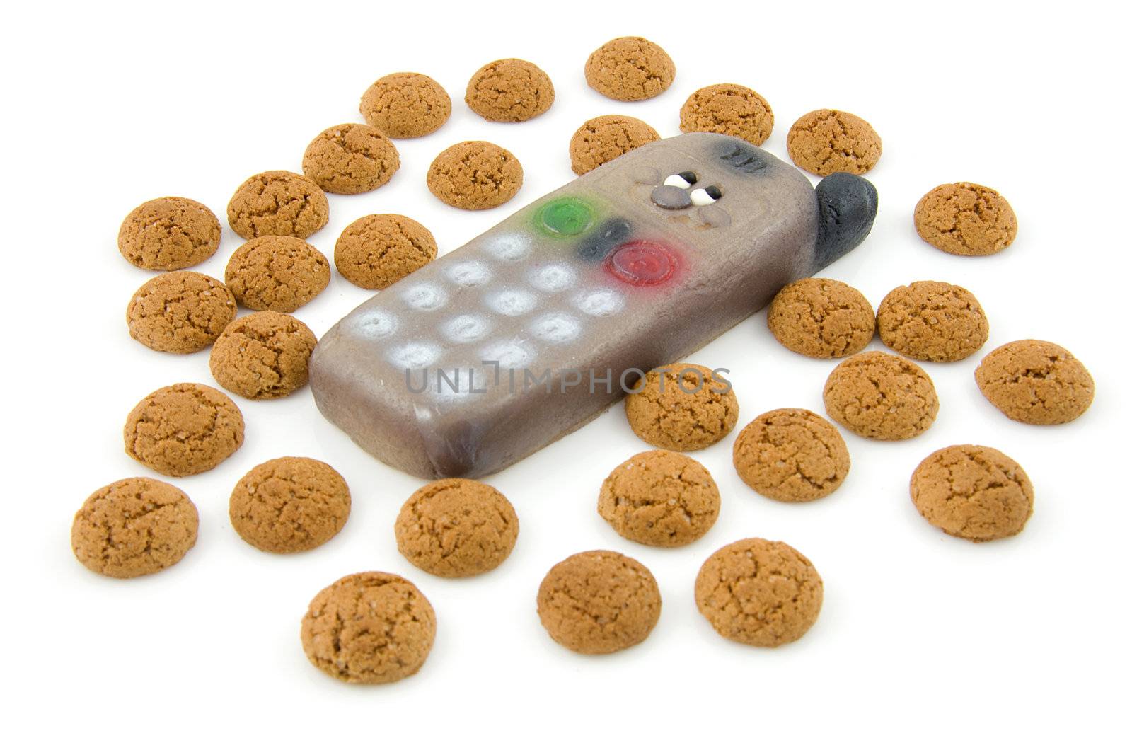 pepernoten (ginger nuts) sweets and marzipan phone for typical Dutch festivity at 5 december