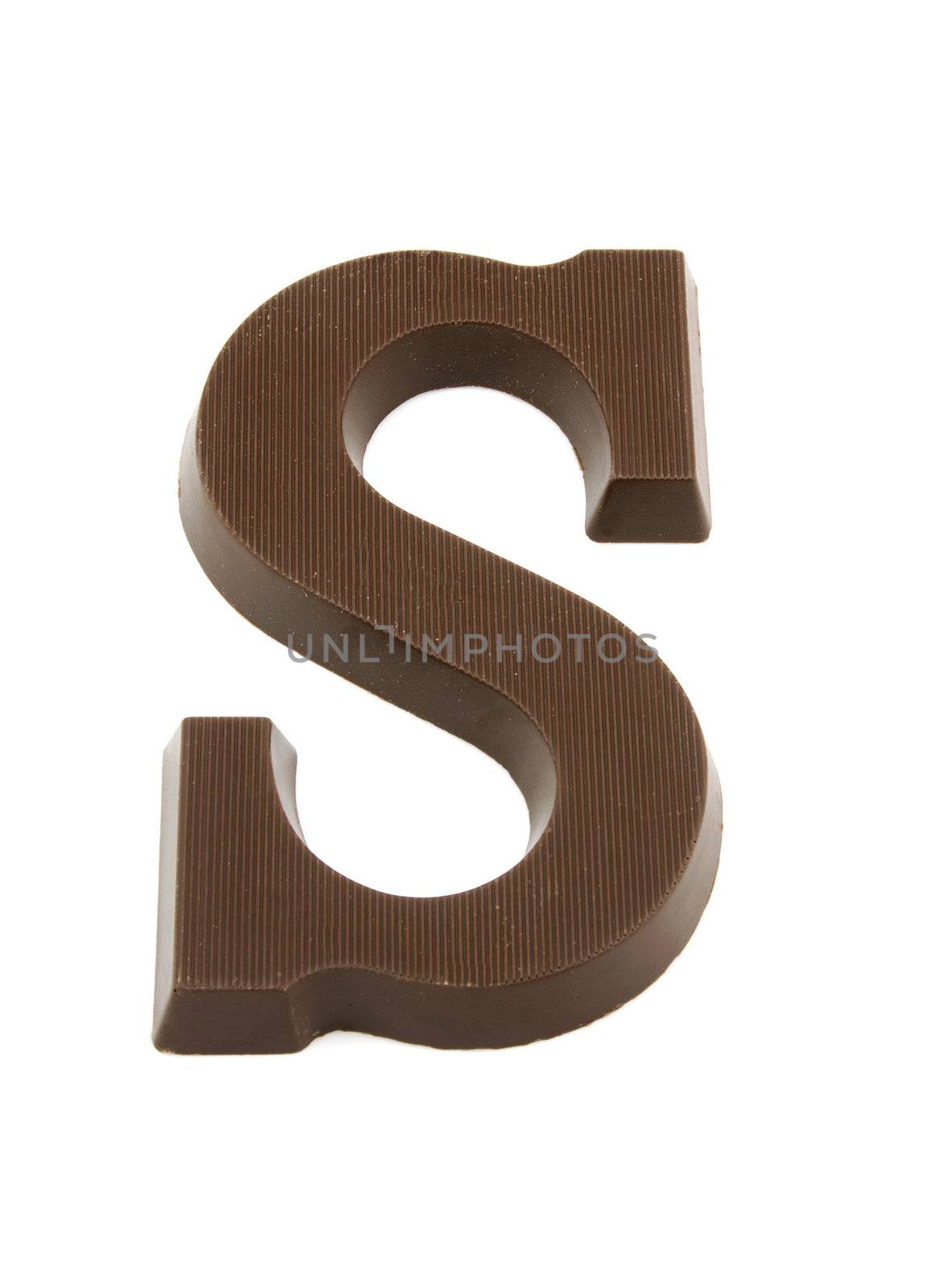 Pure Chocolate letter S for Sinterklaas, typical Dutch party in december, isolated on white background
