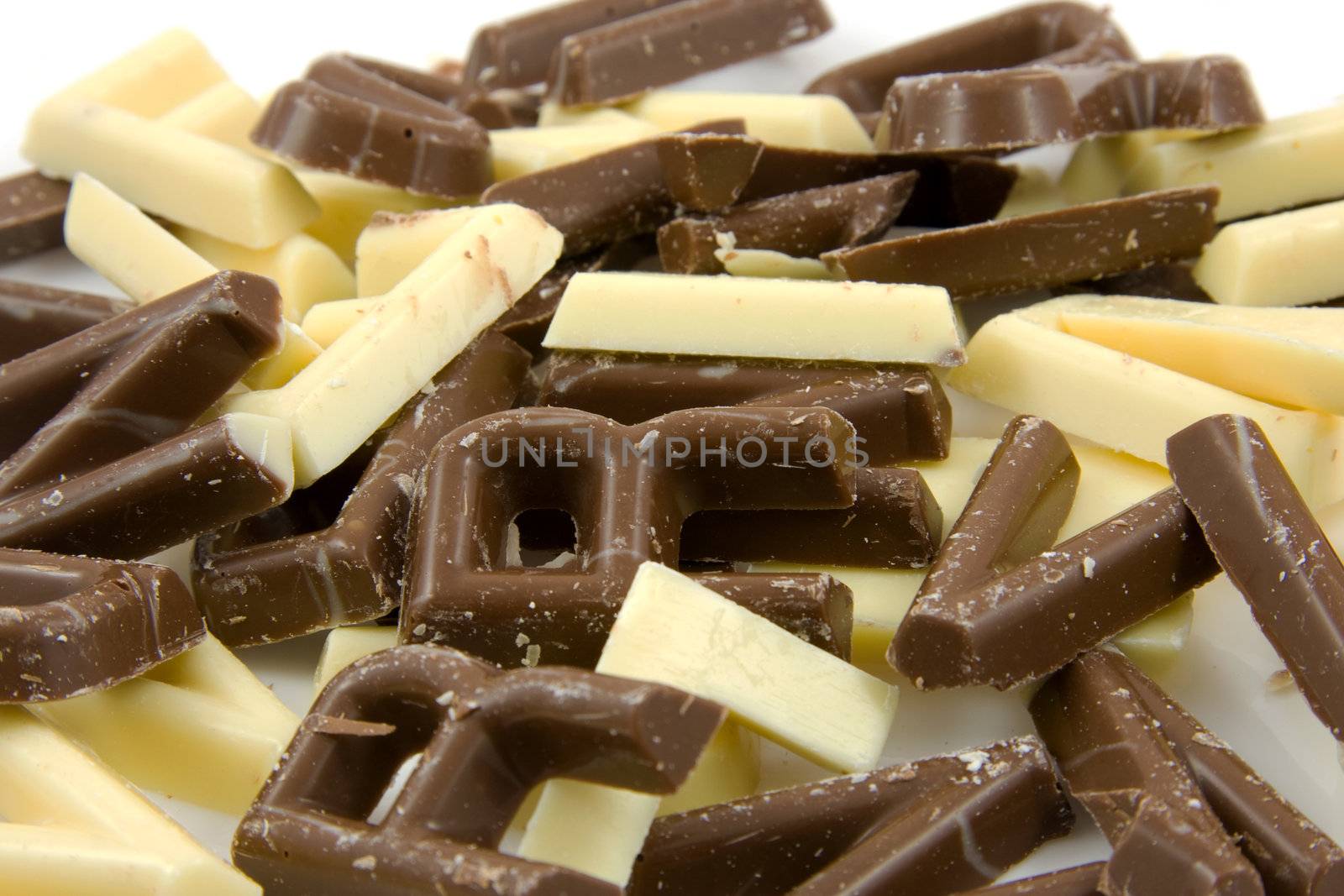 white and brown chocolate candy letters in closeup  for Sinterklaas. Typical Dutch event in december.