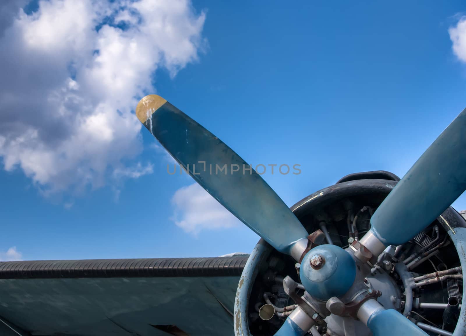 Propeller and engine of vintage airplane by Zhukow
