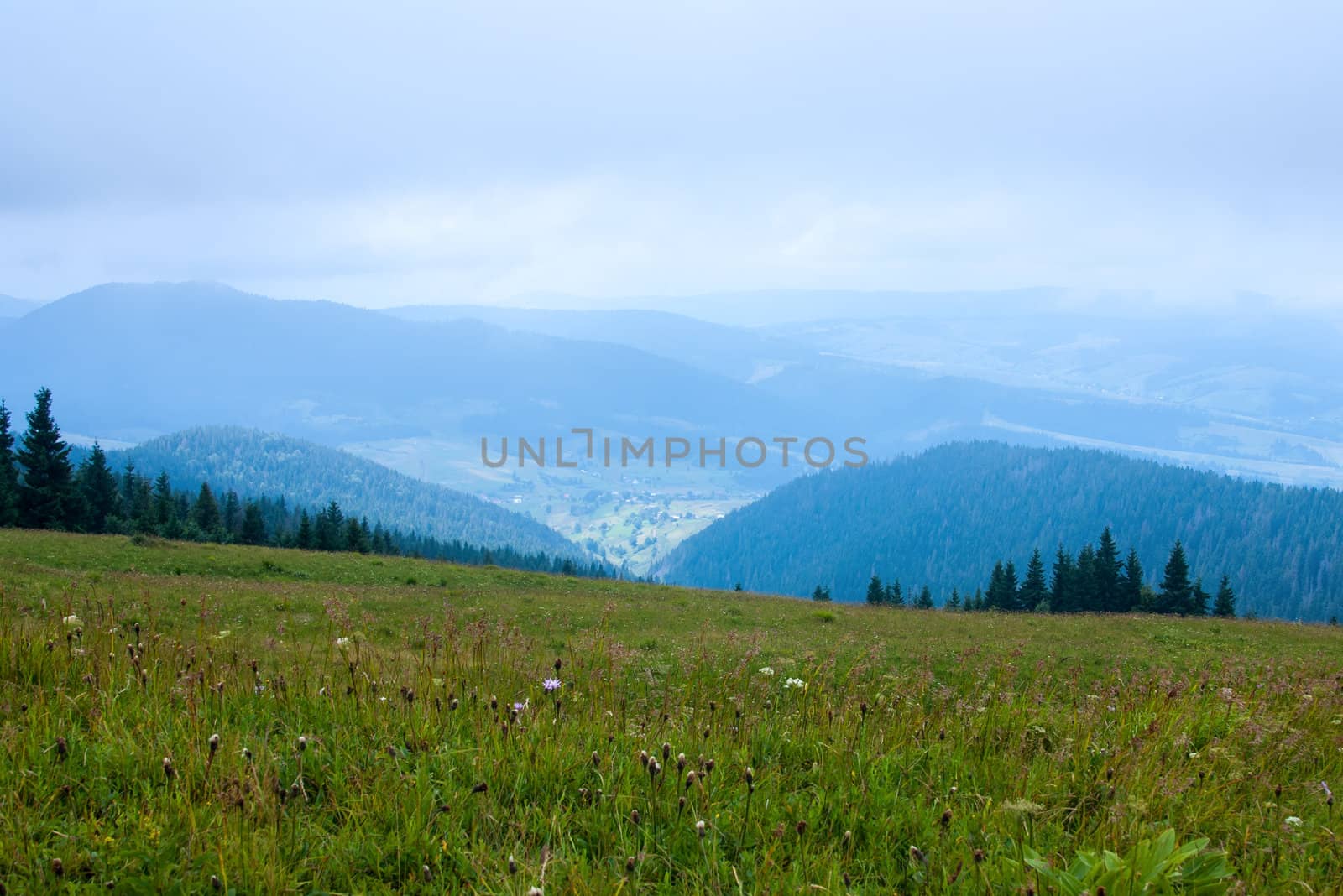 View of mountain peaks in spring time, Ukraine