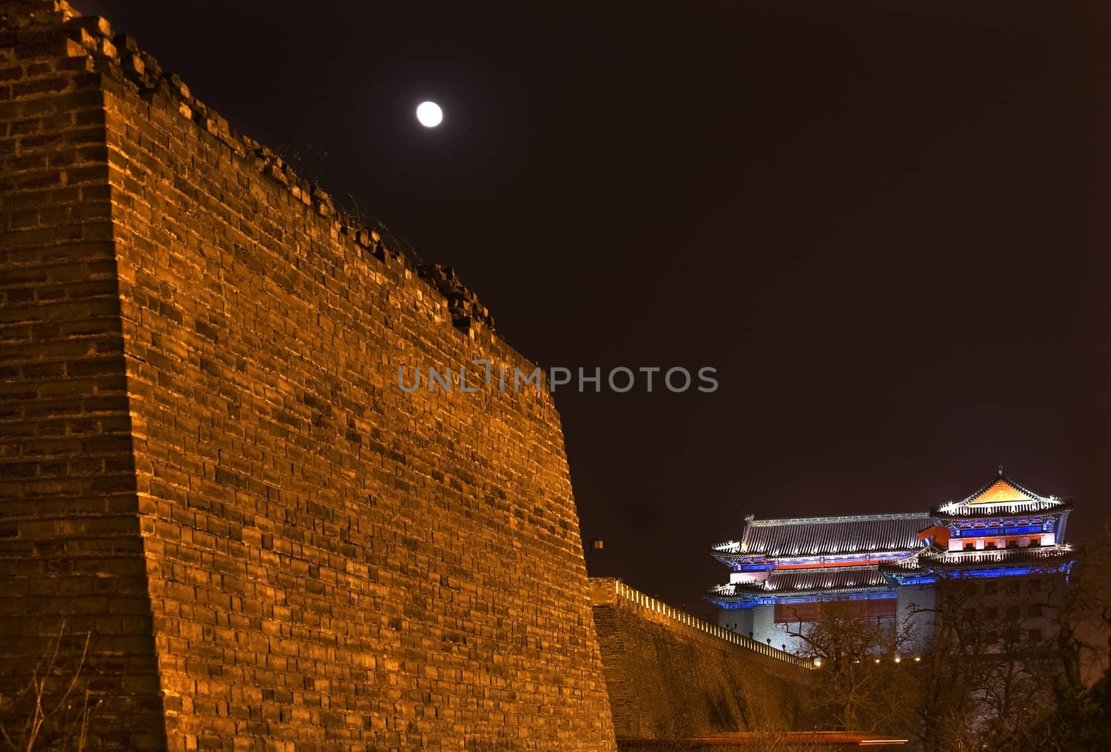 City Wall Park Night Moon Southeast Corner Watchtower Dongguan Men Beijing China

Resubmit--In response to comments from reviewer have further processed image to reduce noise, sharpen focus and adjust lighting.