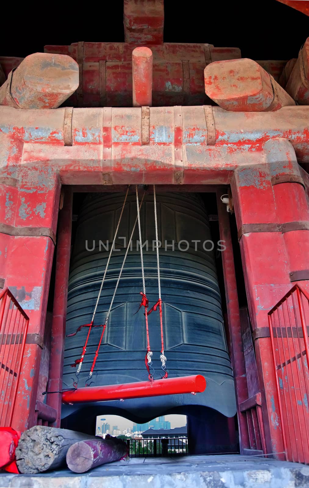 Ancient Red Bronze Bell and Tower Beijing China by bill_perry