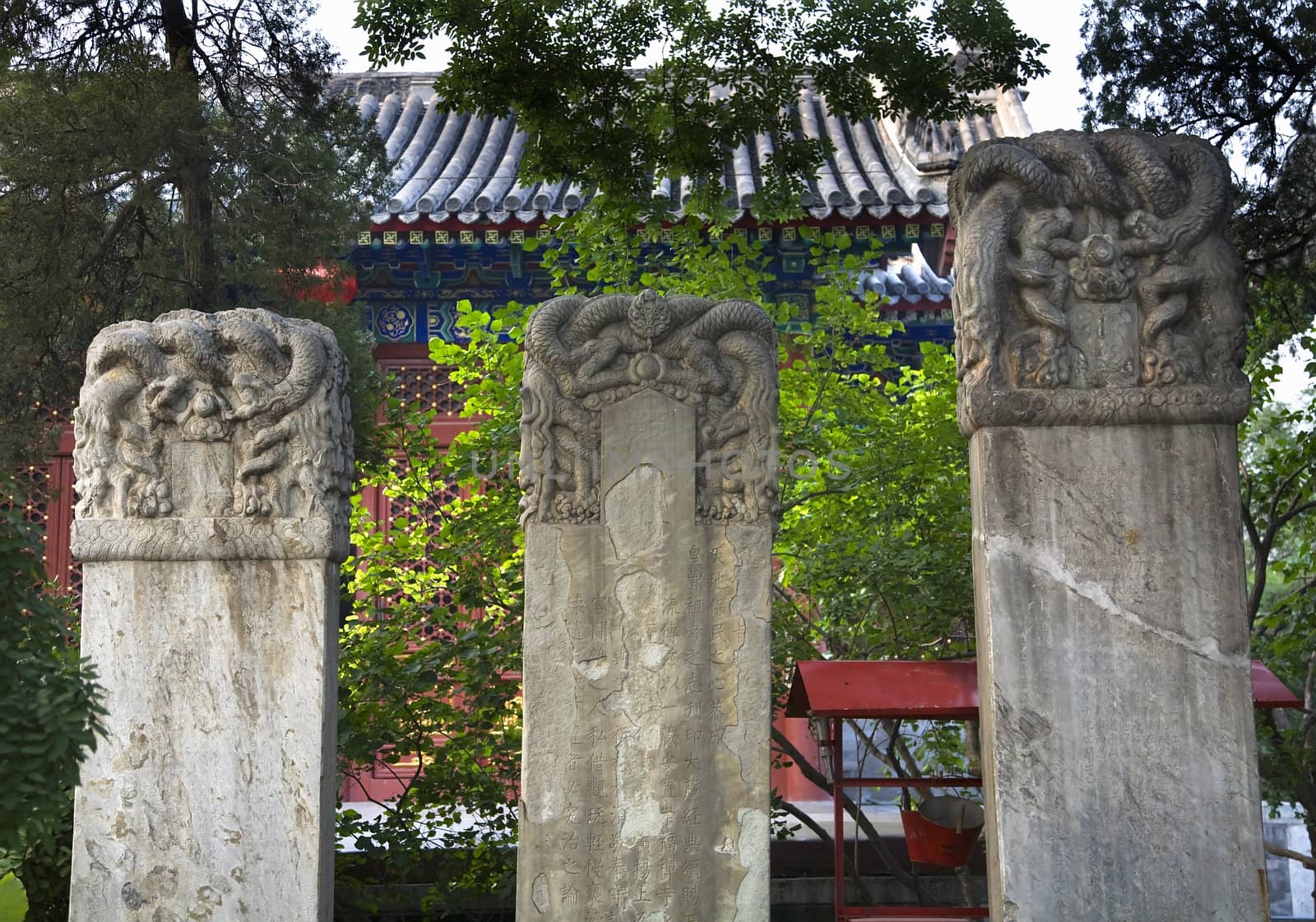 Chinese Grave Markers Fayuan Buddhist Temple Beijing China  This is the oldest temple in Beijing created in the Tang Dynasty in 696AD.

Resubmit--In response to comments from reviewer have further processed image to reduce noise, sharpen focus and adjust lighting.
