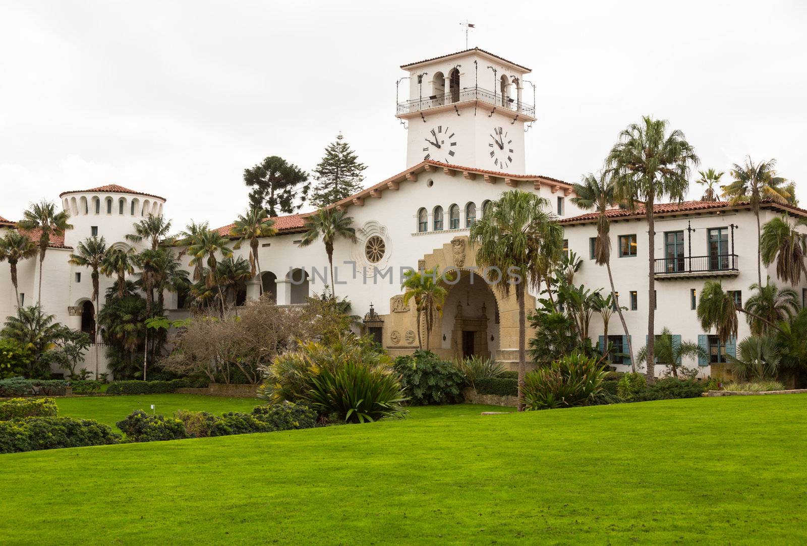Exterior of famous Santa Barbara court house in California