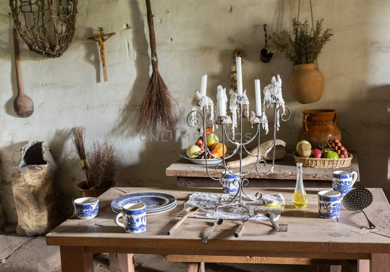 Example of plantation kitchen dining table in traditional mission La Purisima in Lompoc California