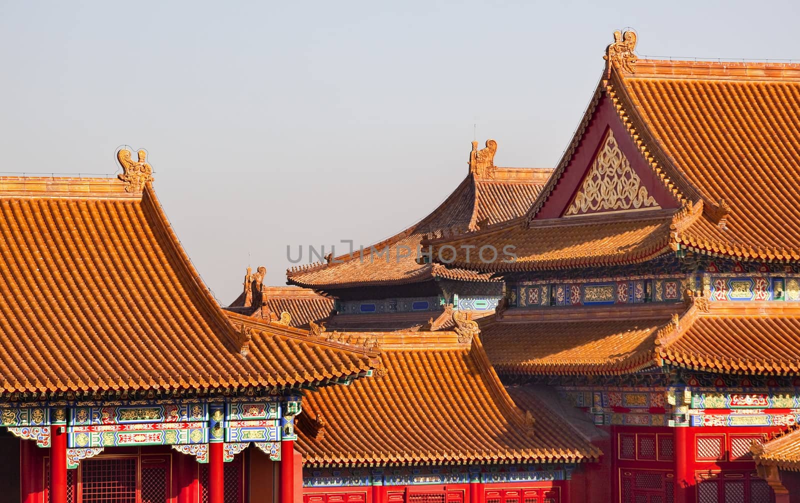 Yellow Roofs Red Tiles Gugong, Forbidden City Watch Tower Roof Figures Decorations Emperor's Palace Built in the 1400s in the Ming Dynasty

Resubmit--In response to comments from reviewer have further processed image to reduce noise, sharpen focus and adjust lighting.
