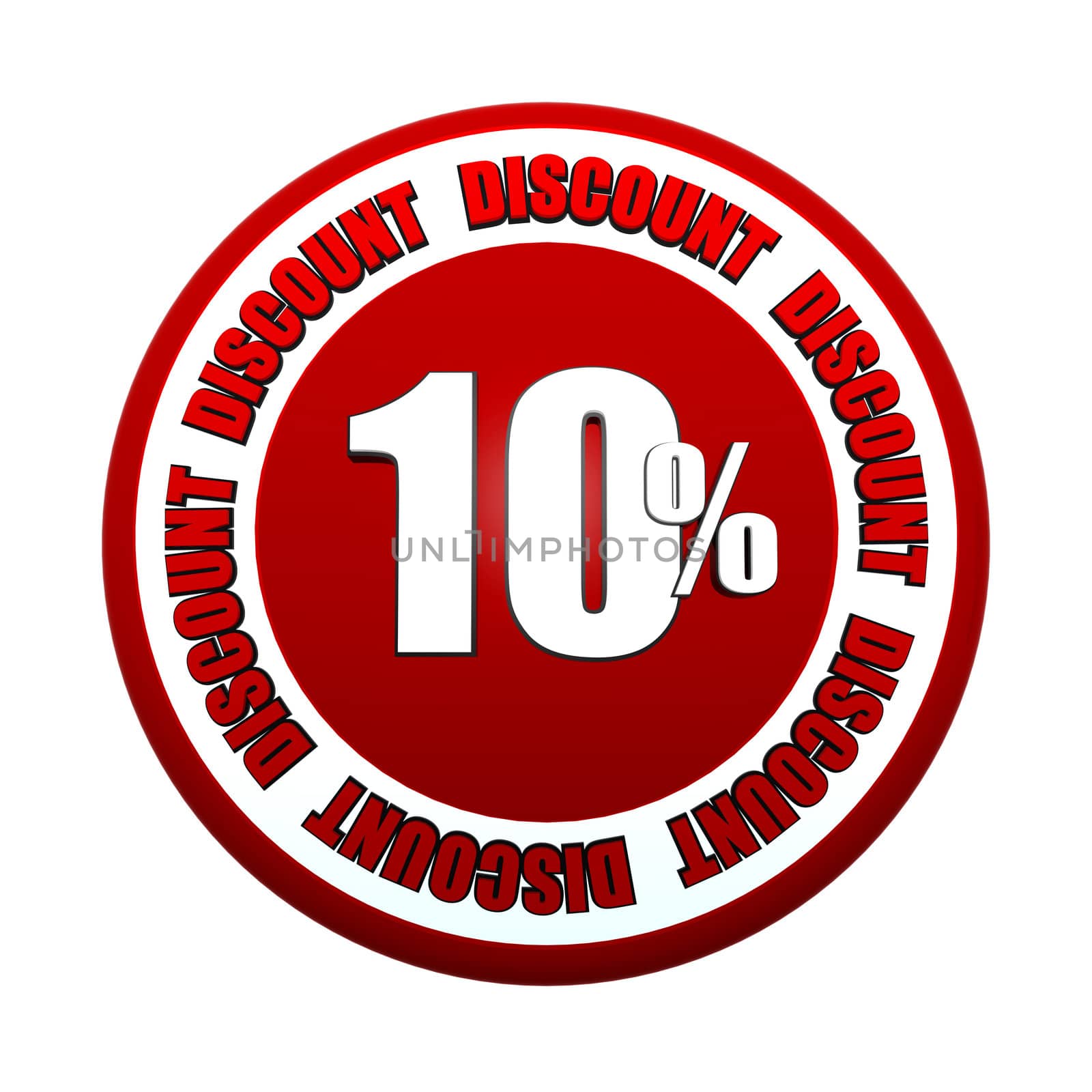 10 percentages discount - 3d red white circle label with text, business concept