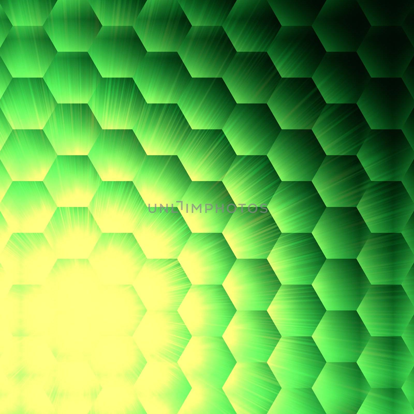 abstract yellow lights in green hexagons background by marinini