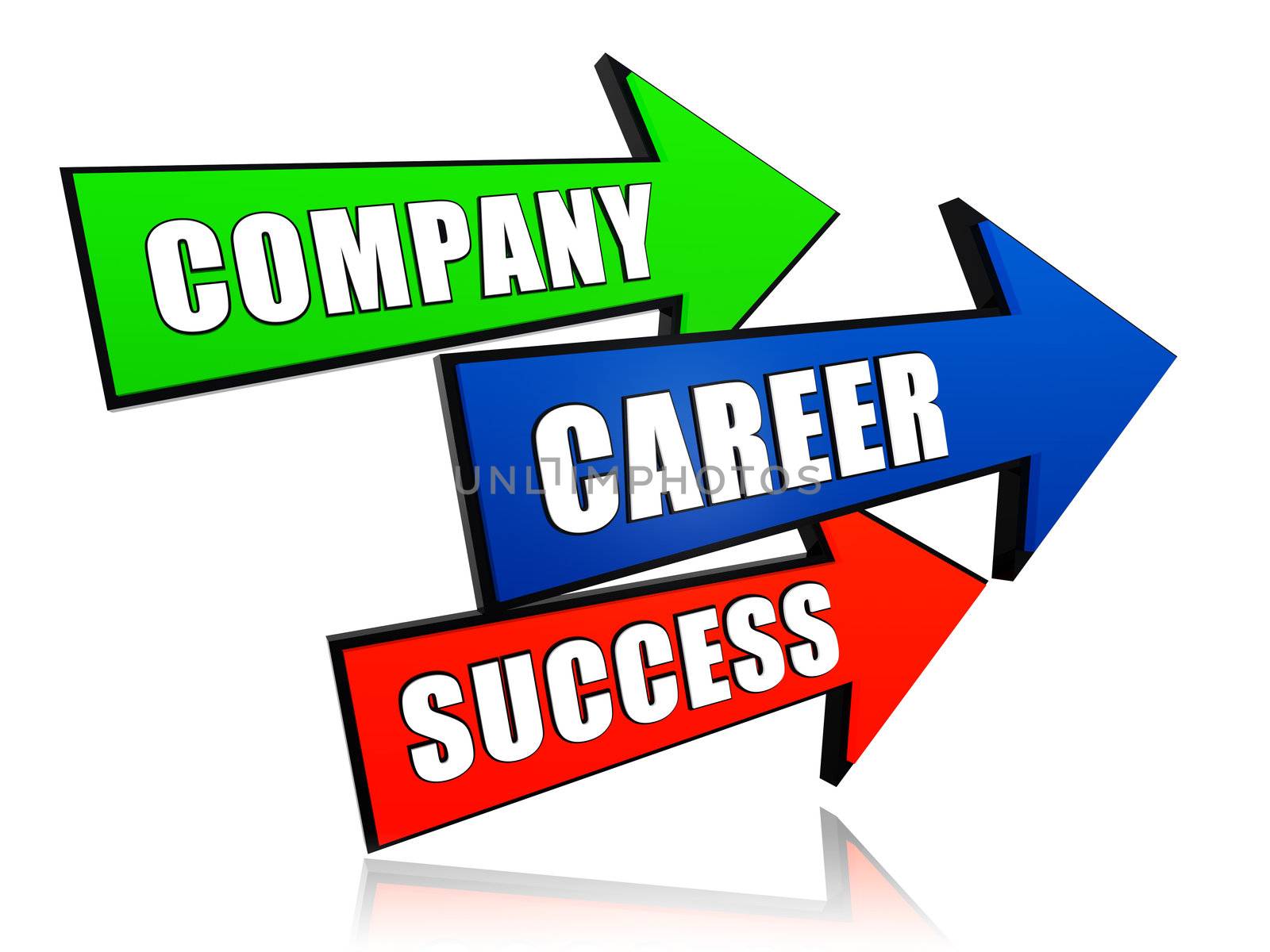 company, career, success - text in 3d arrows, business concept