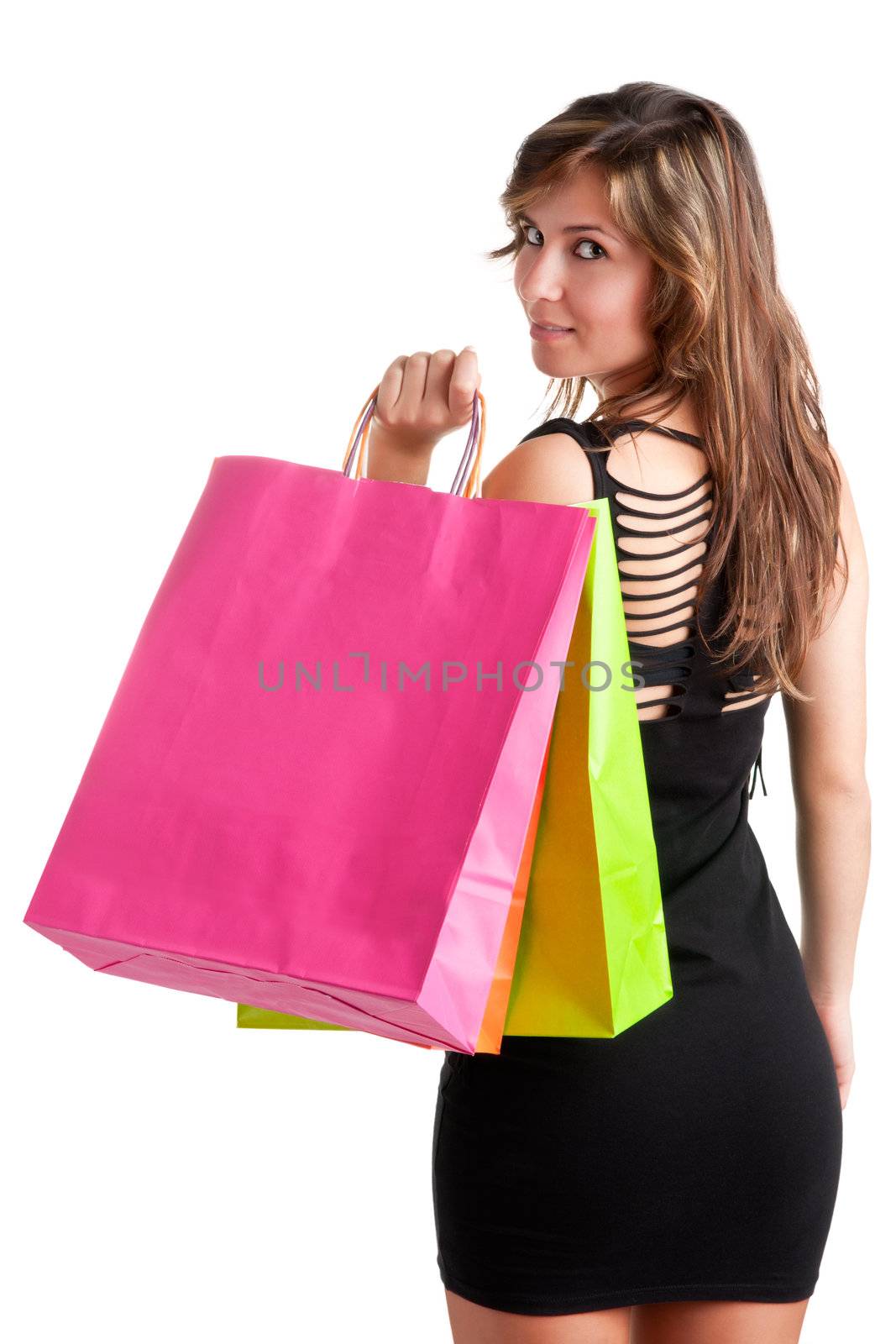 Woman Carrying Shopping Bags isolated in a white background