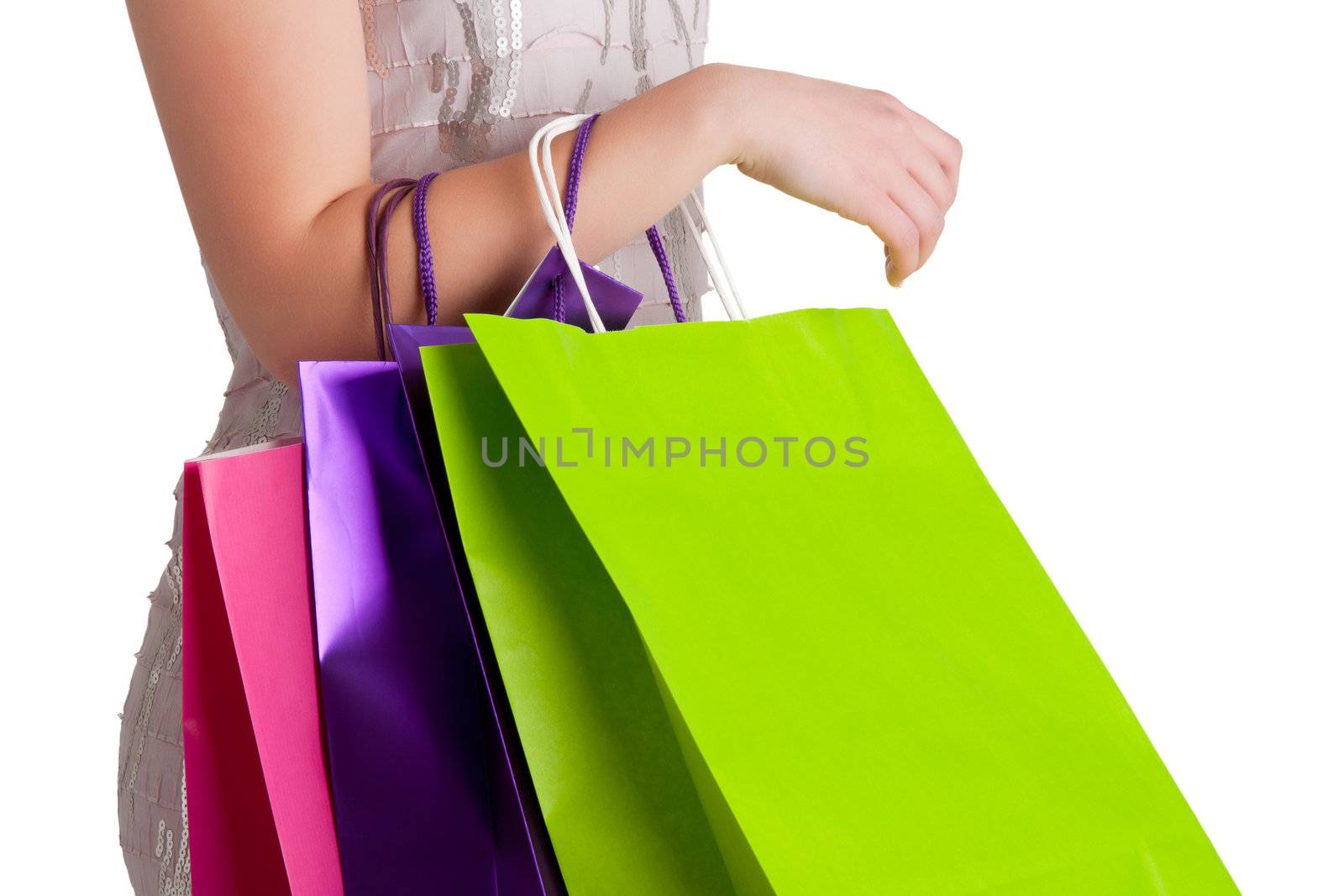 Woman Carrying Shopping Bags isolated in a white background