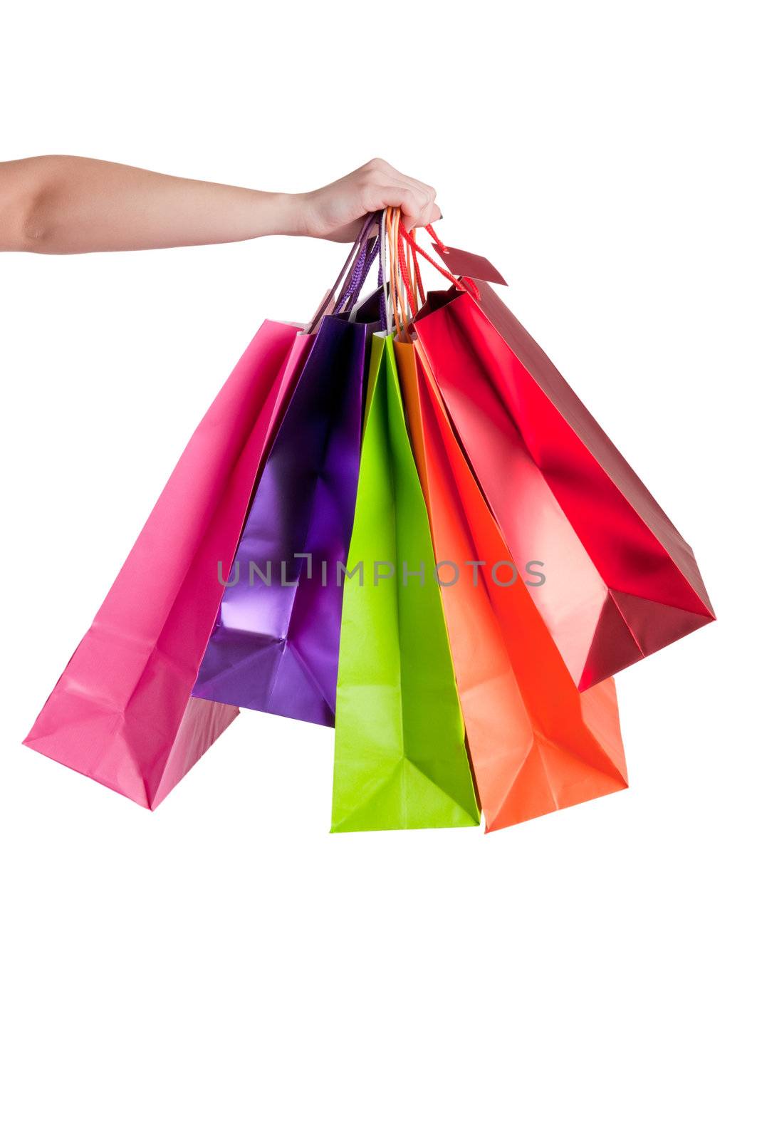 Woman Carrying Shopping Bags isolated in a white background