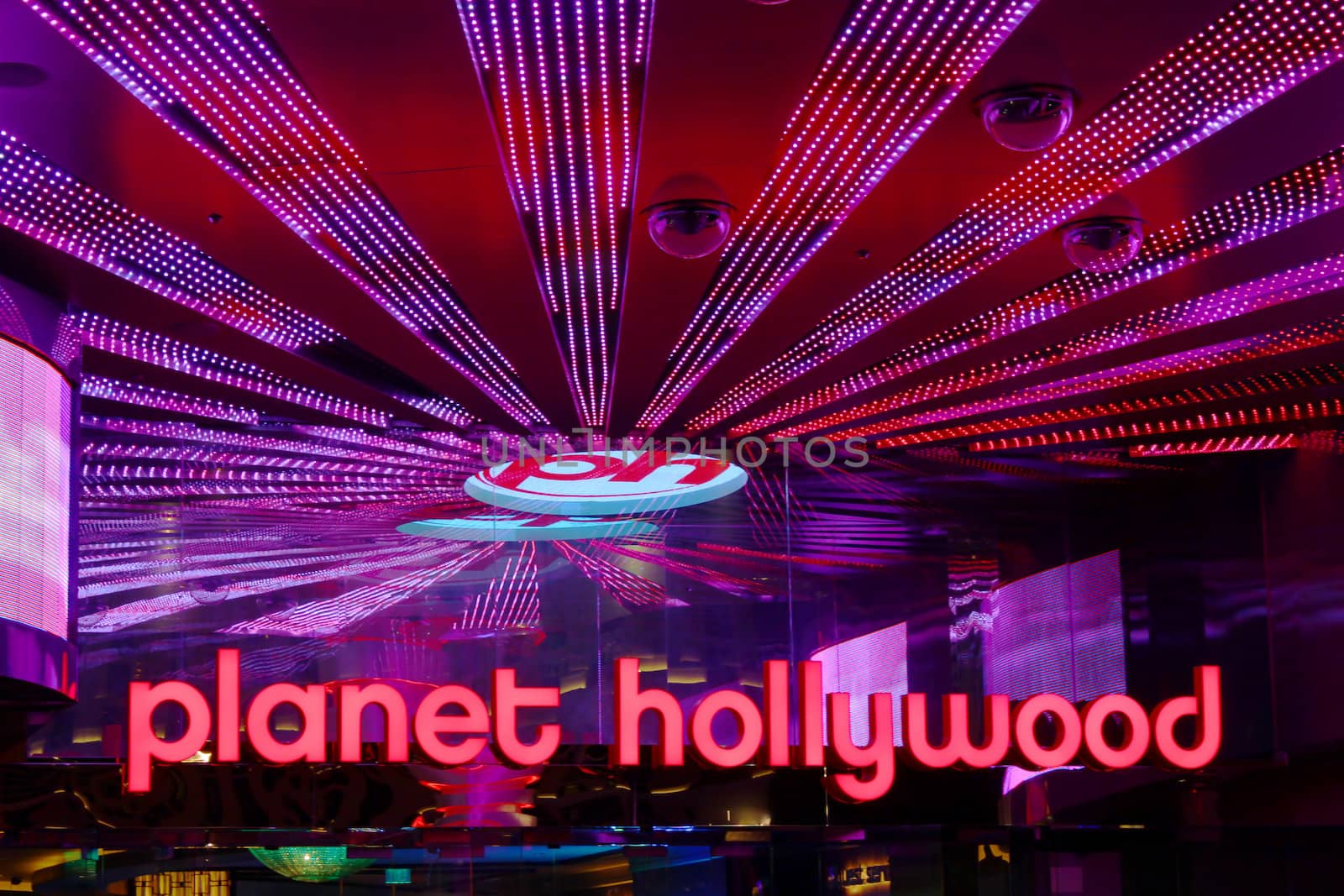 Las Vegas, USA - May 22, 2012: Planet Hollywood Resort and Casino on the Las Vegas Strip was formerly known as The Aladdin.  Seen here is the entrance and light display along Las Vegas Boulevard.