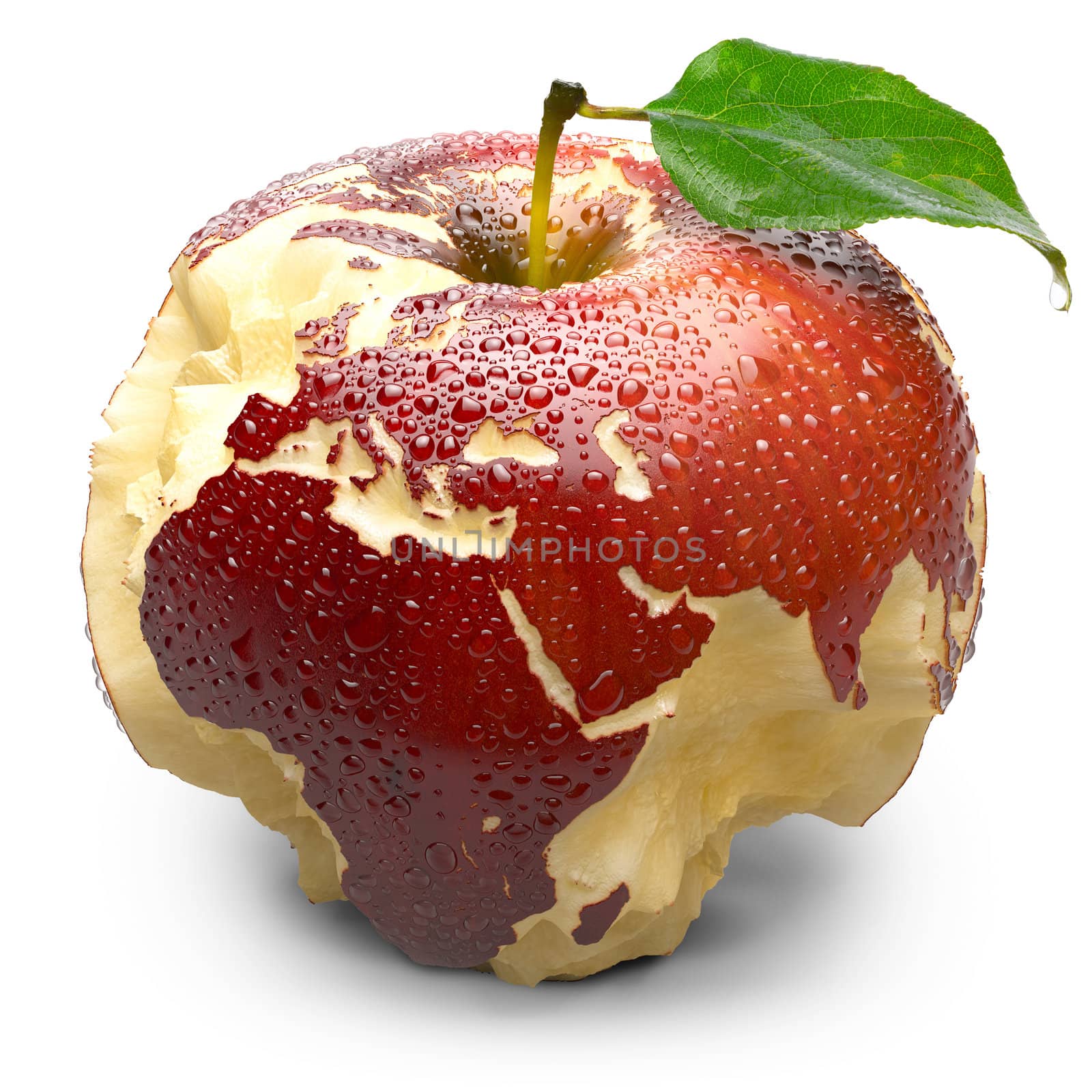 Apple with carved continents. Europe and Africa by Antartis