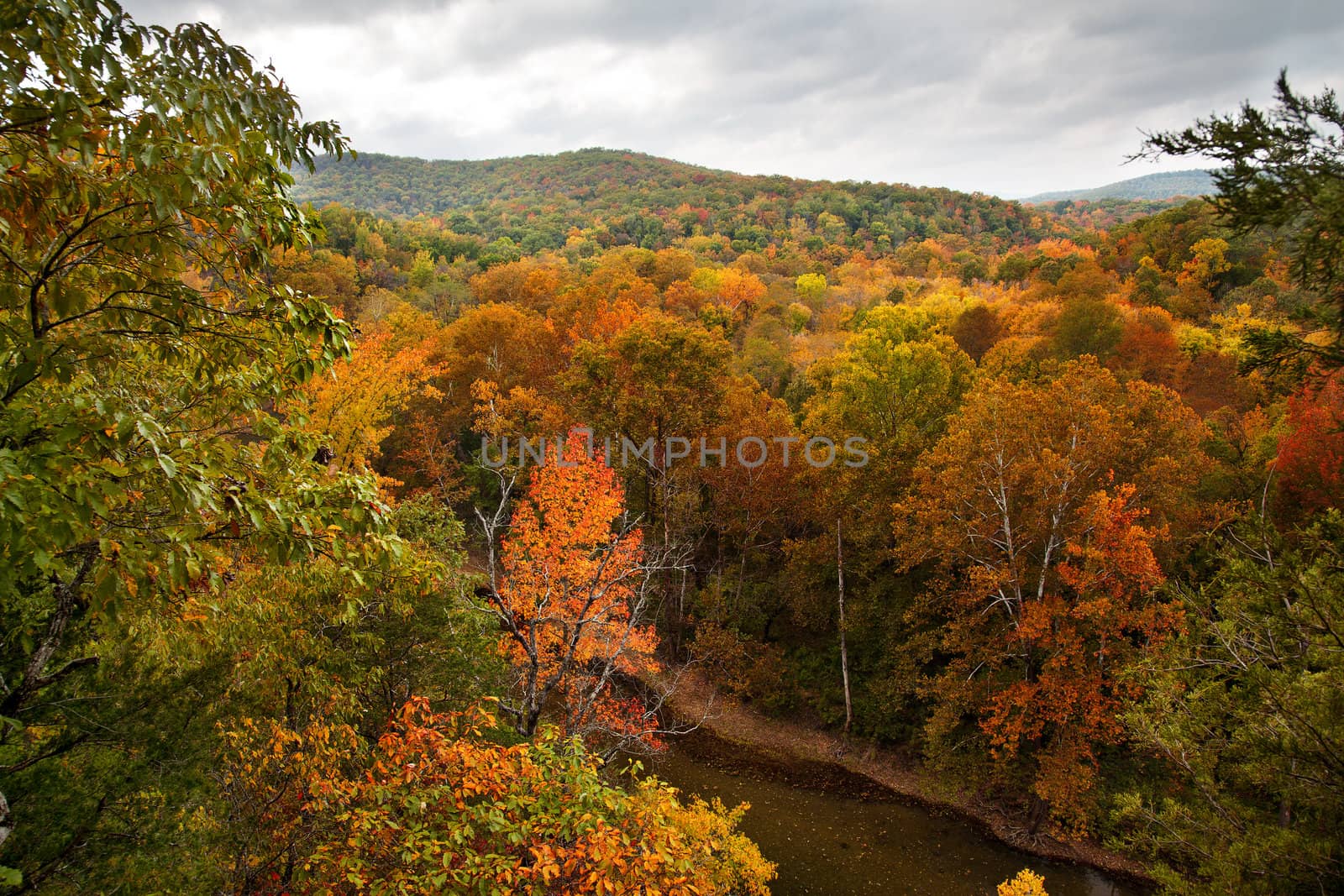 The Bufallo River in Arkansas during the peak of the Autumn season.