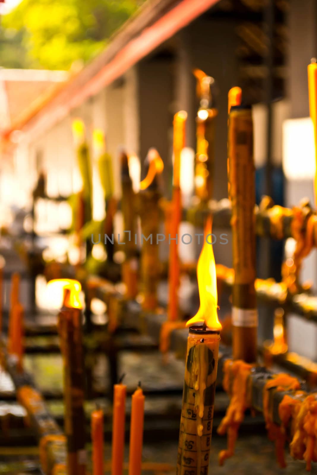 Burning candles in temple