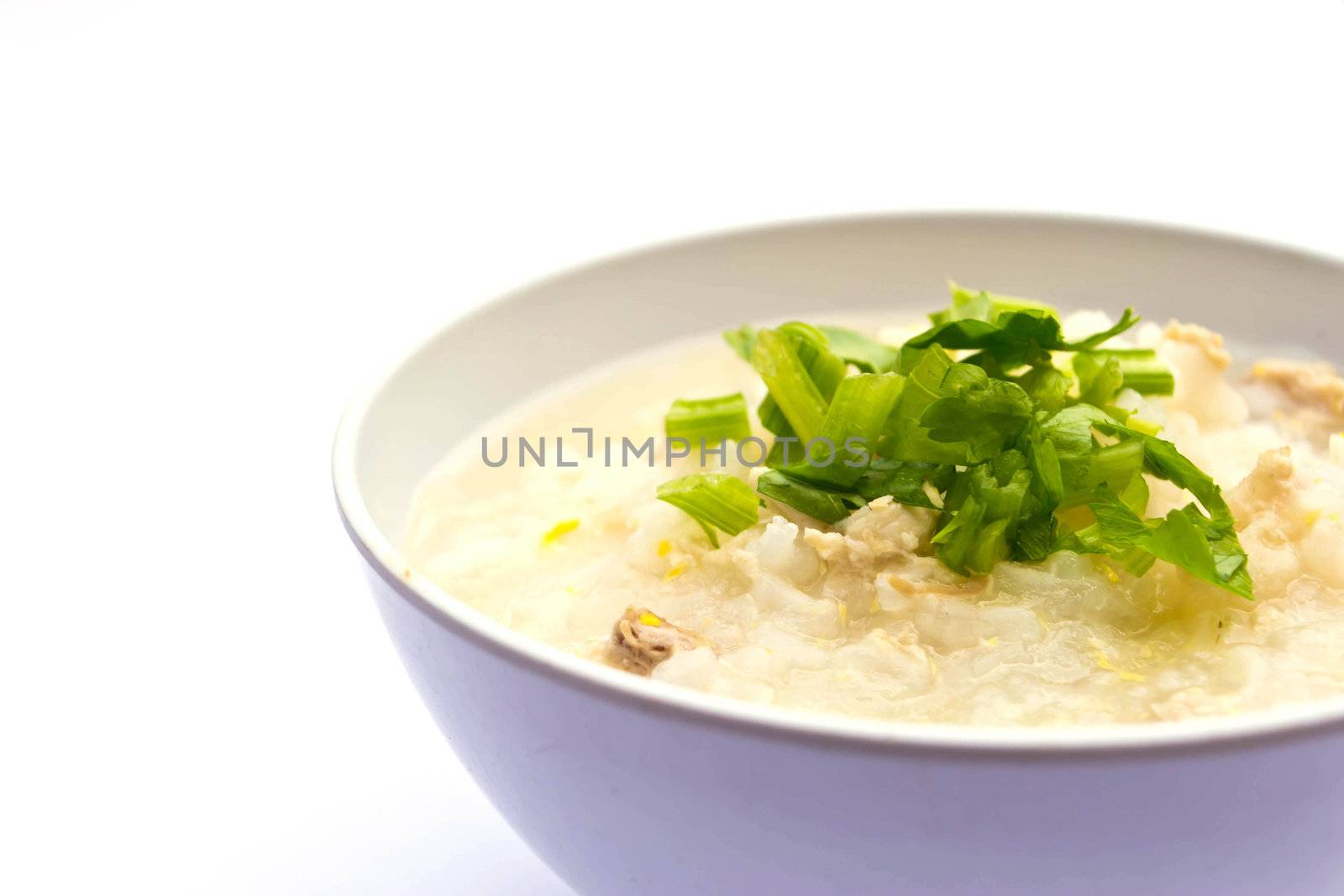 Traditional porridge rice gruel in bowl