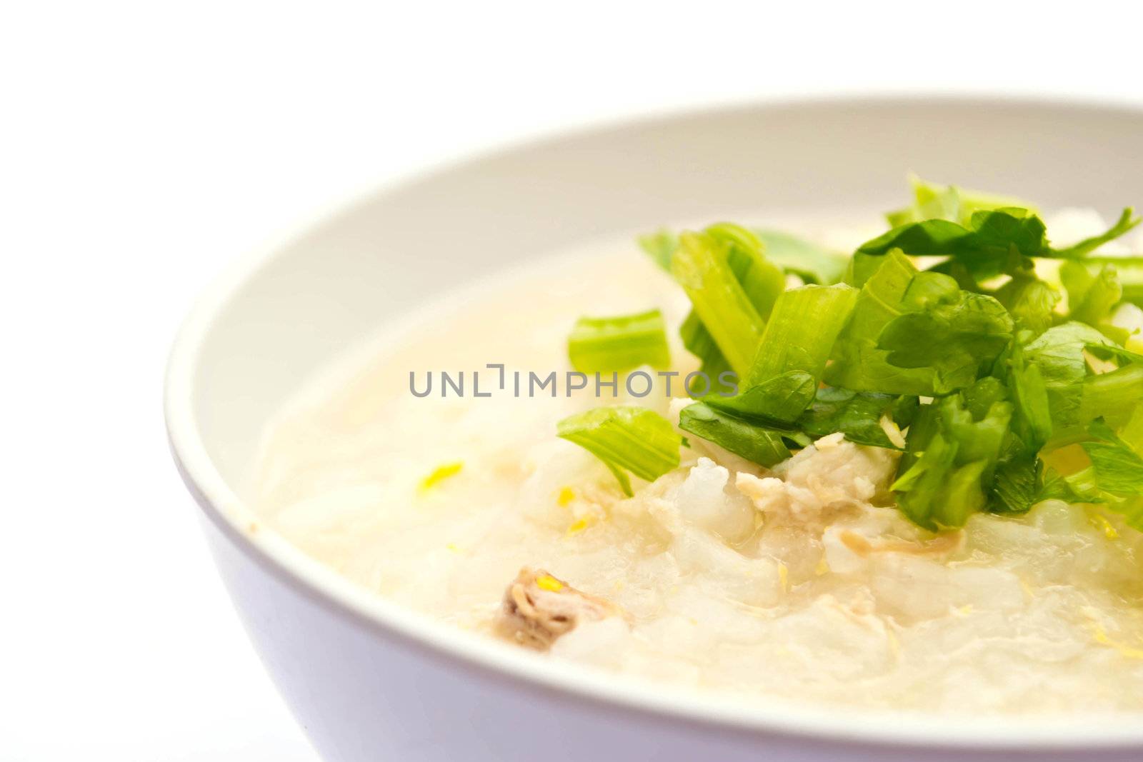 Traditional porridge rice gruel in bowl