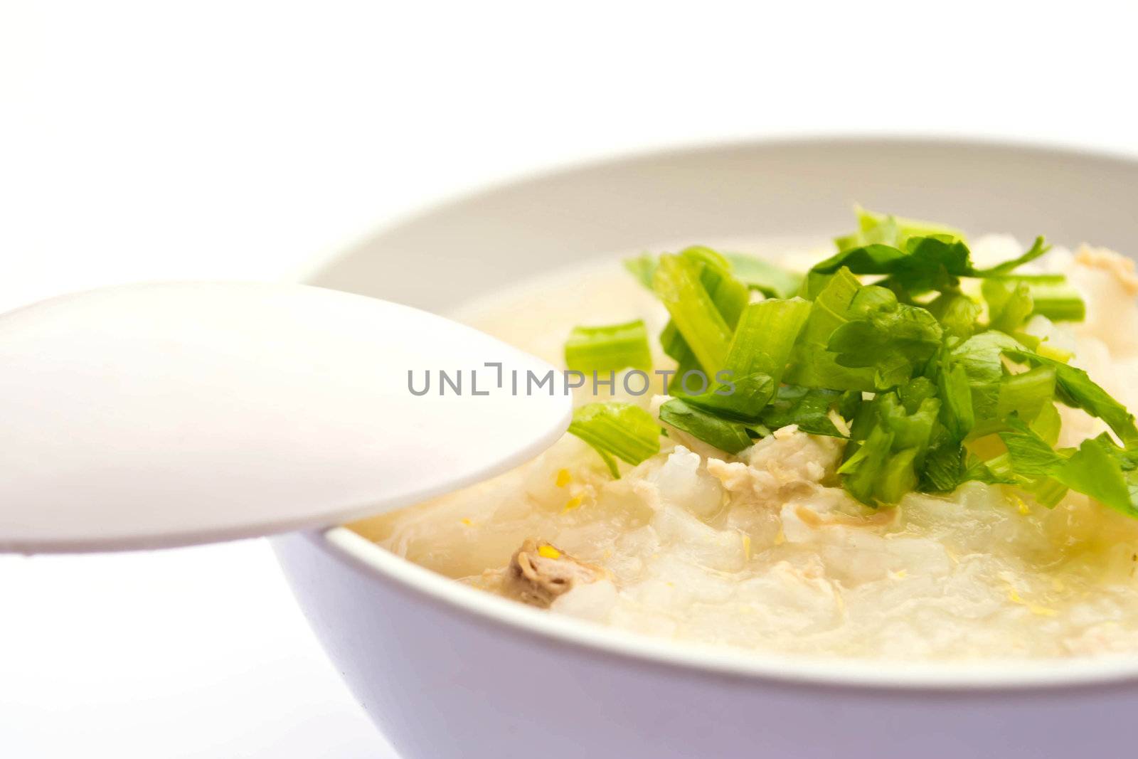 Traditional porridge rice gruel in bowl