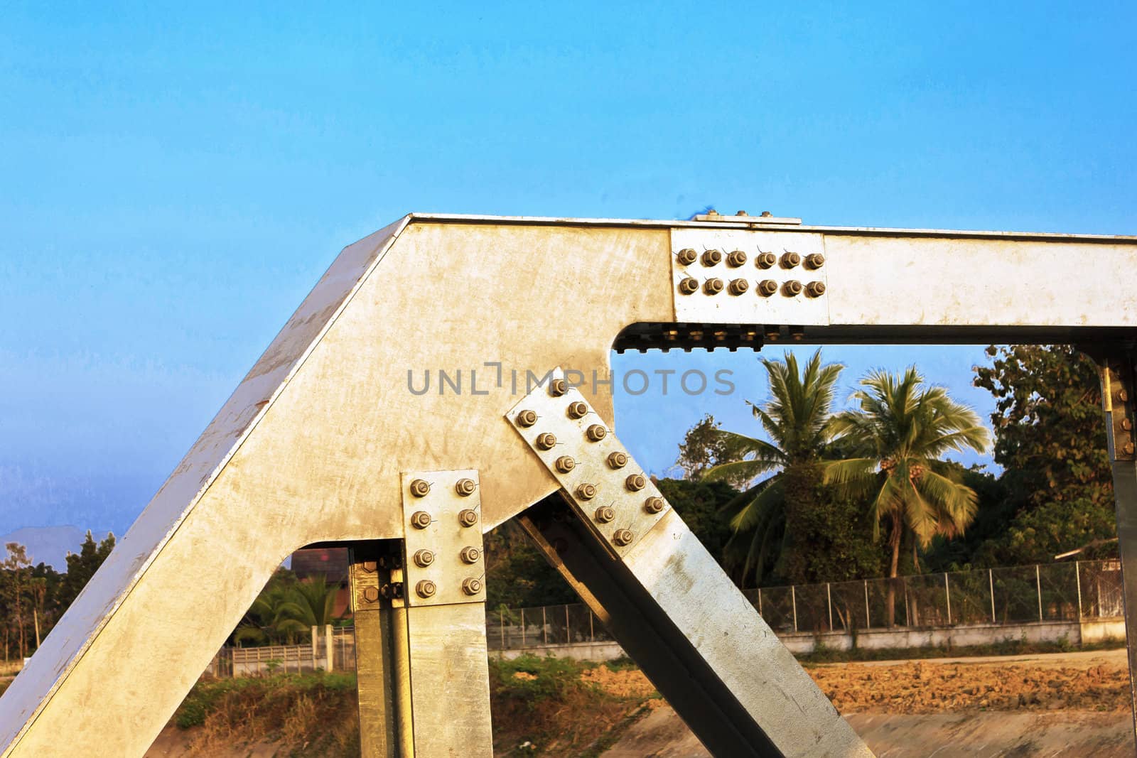 Steel railway bridge over the river