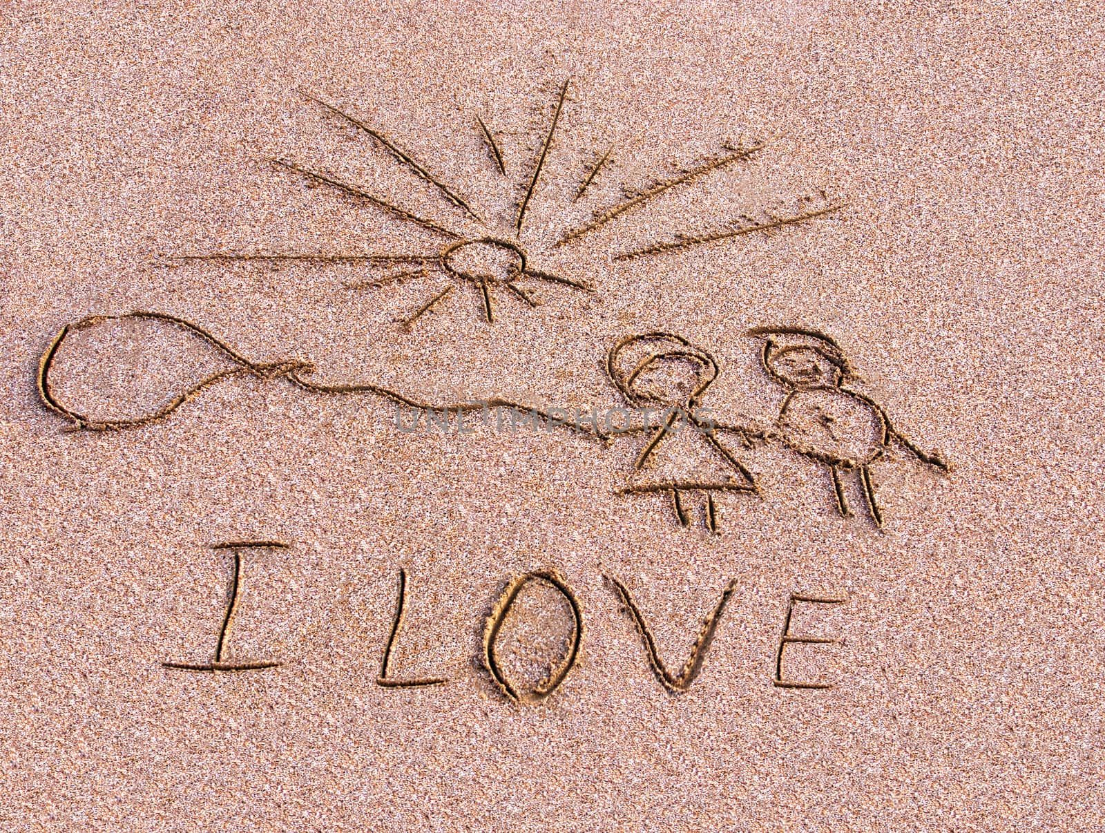 Inscription on sand I love by Zhukow