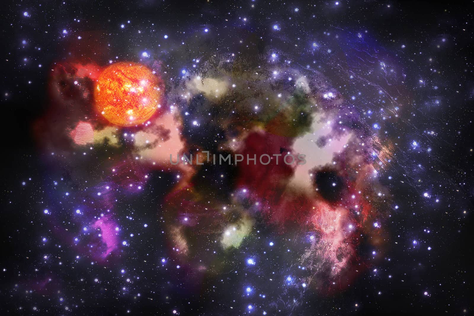 Abstract fantastic space storm and nebula  background