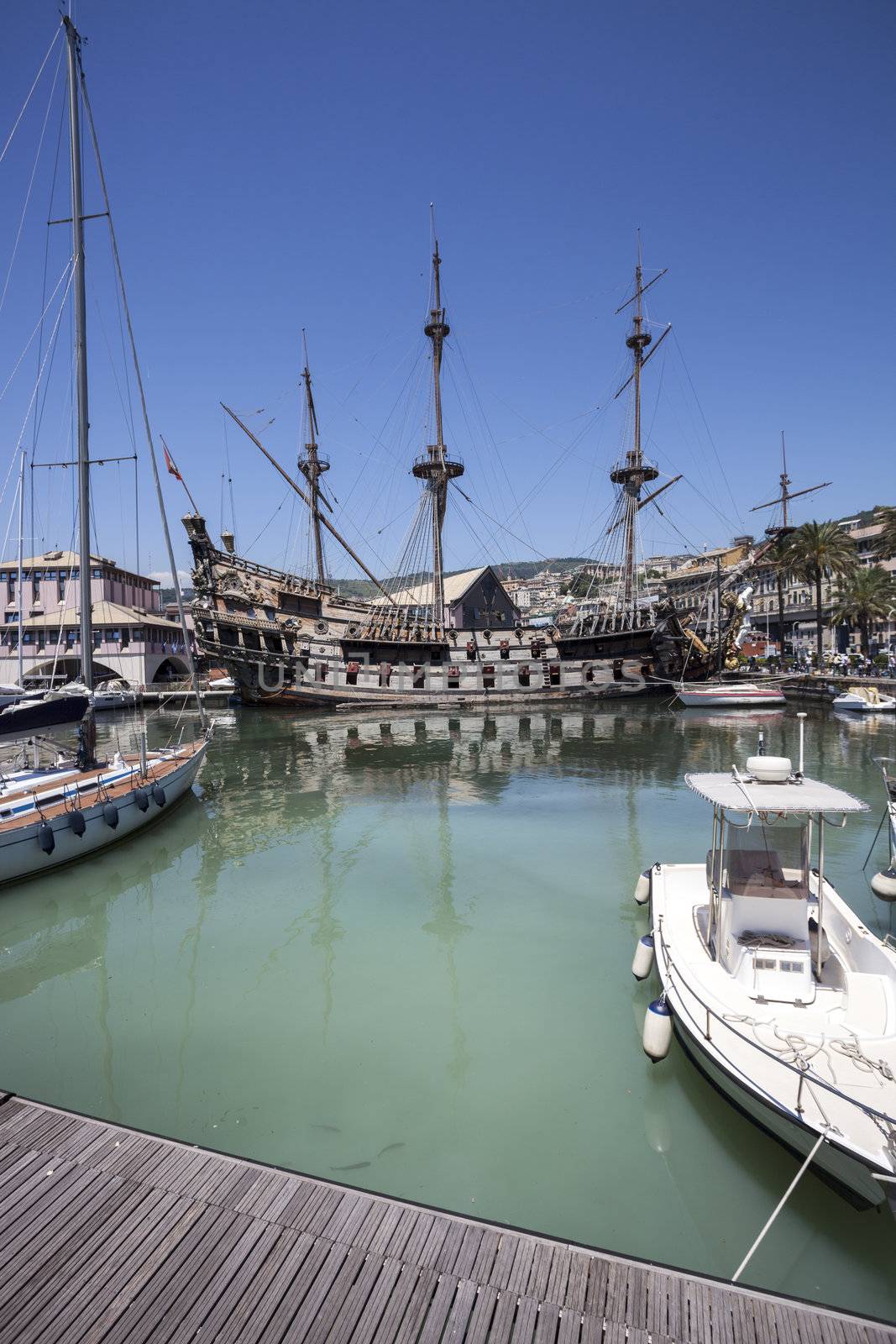 GENOA, ITALY - June 16: Replica of a 17th-century Spanish galleon on June 16, 2012, Genoa, Italy. The Neptune was used in 1985 for Roman Polanski's film Pirates