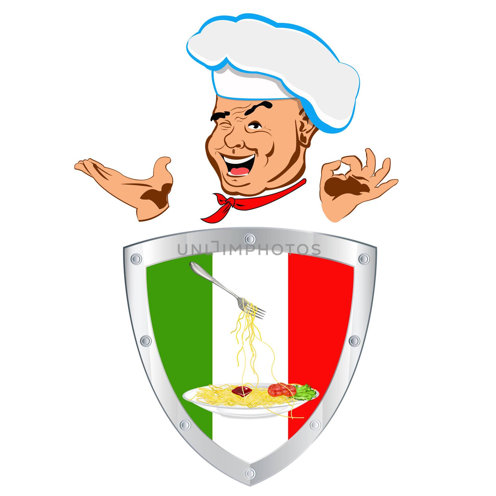 Happy joyful Chef and traditional Italian food by sergey150770SV