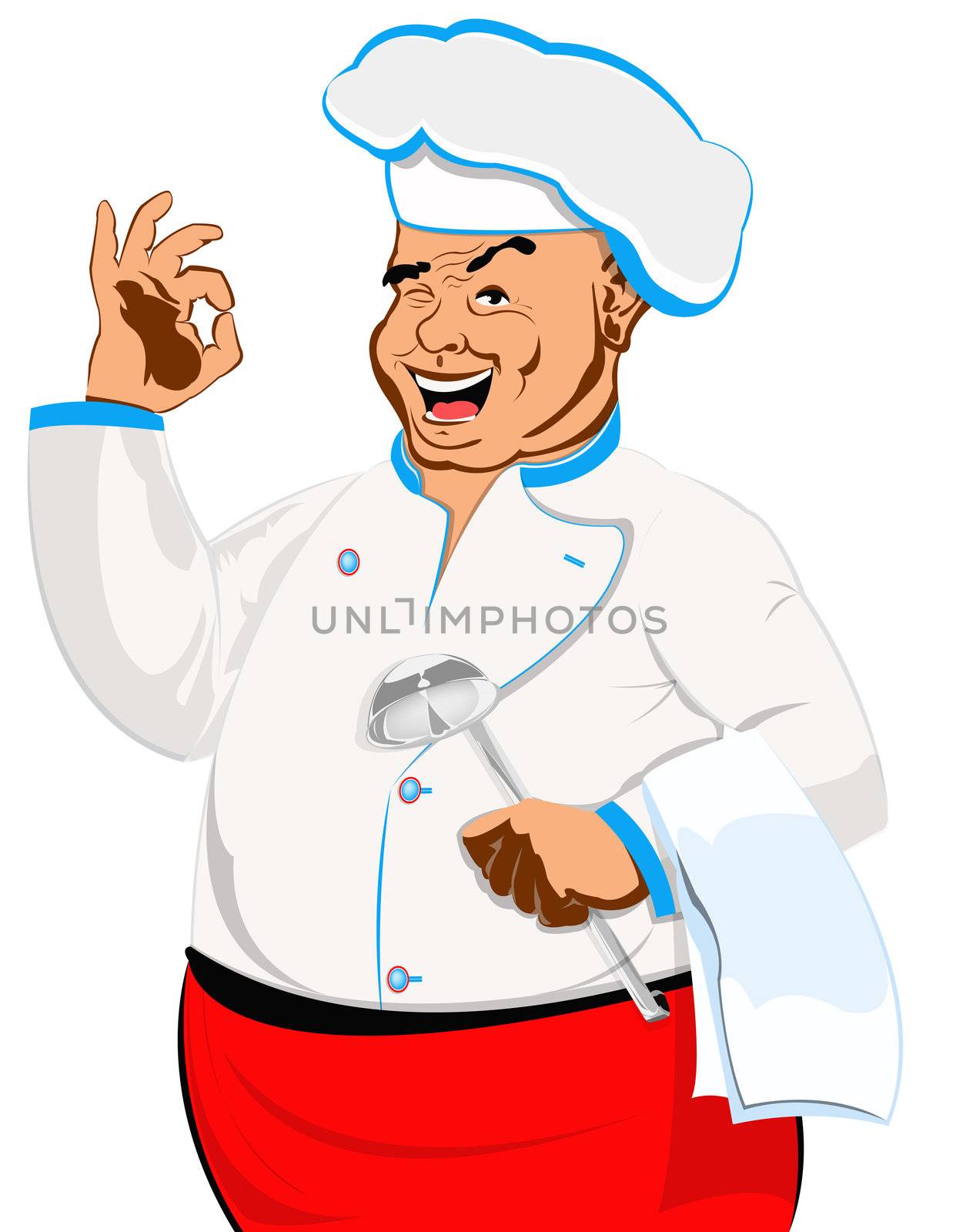 Happy joyful Chef on a white. Restaurant business