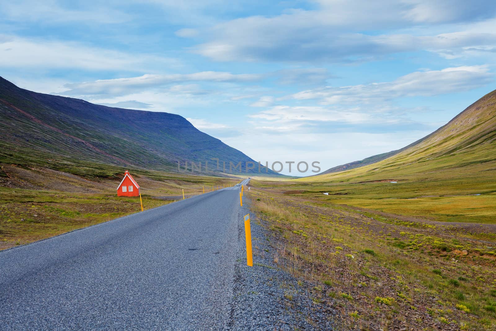 Winding road bends of Thingvellir - famous area in Iceland.