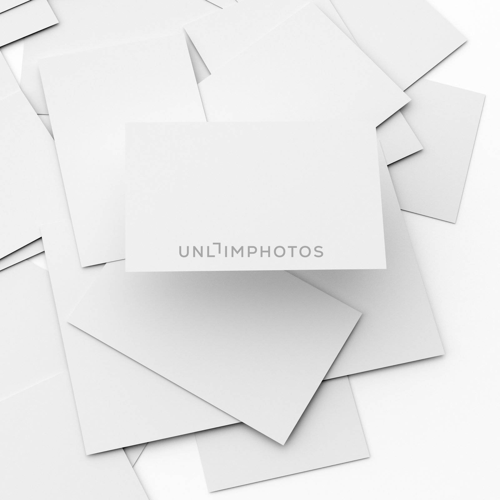 business card conceptual background, a stack of cards with only the top card is floating up.
