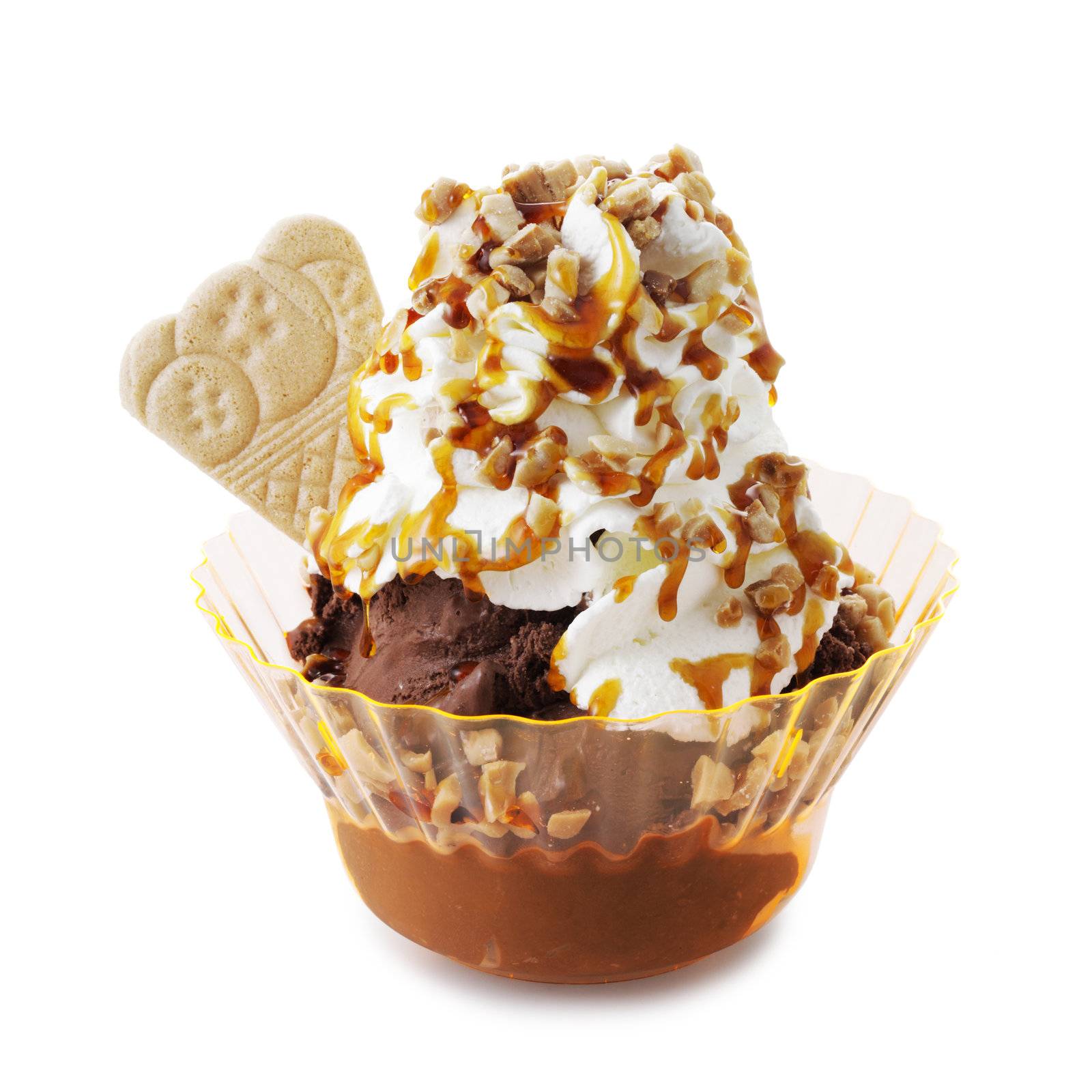 Ice-cream sundae on a white background