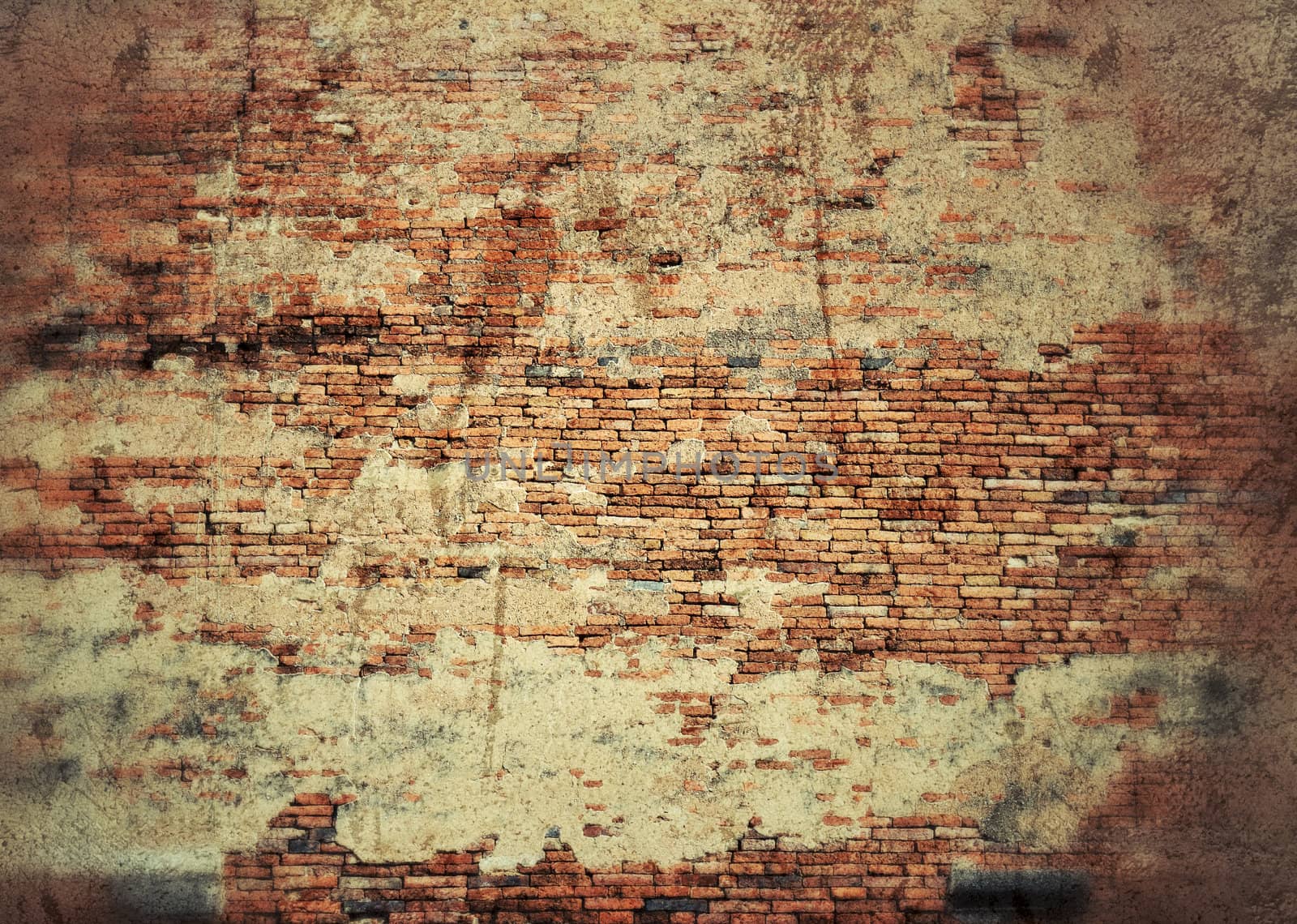 old weathered stained red brick wall background