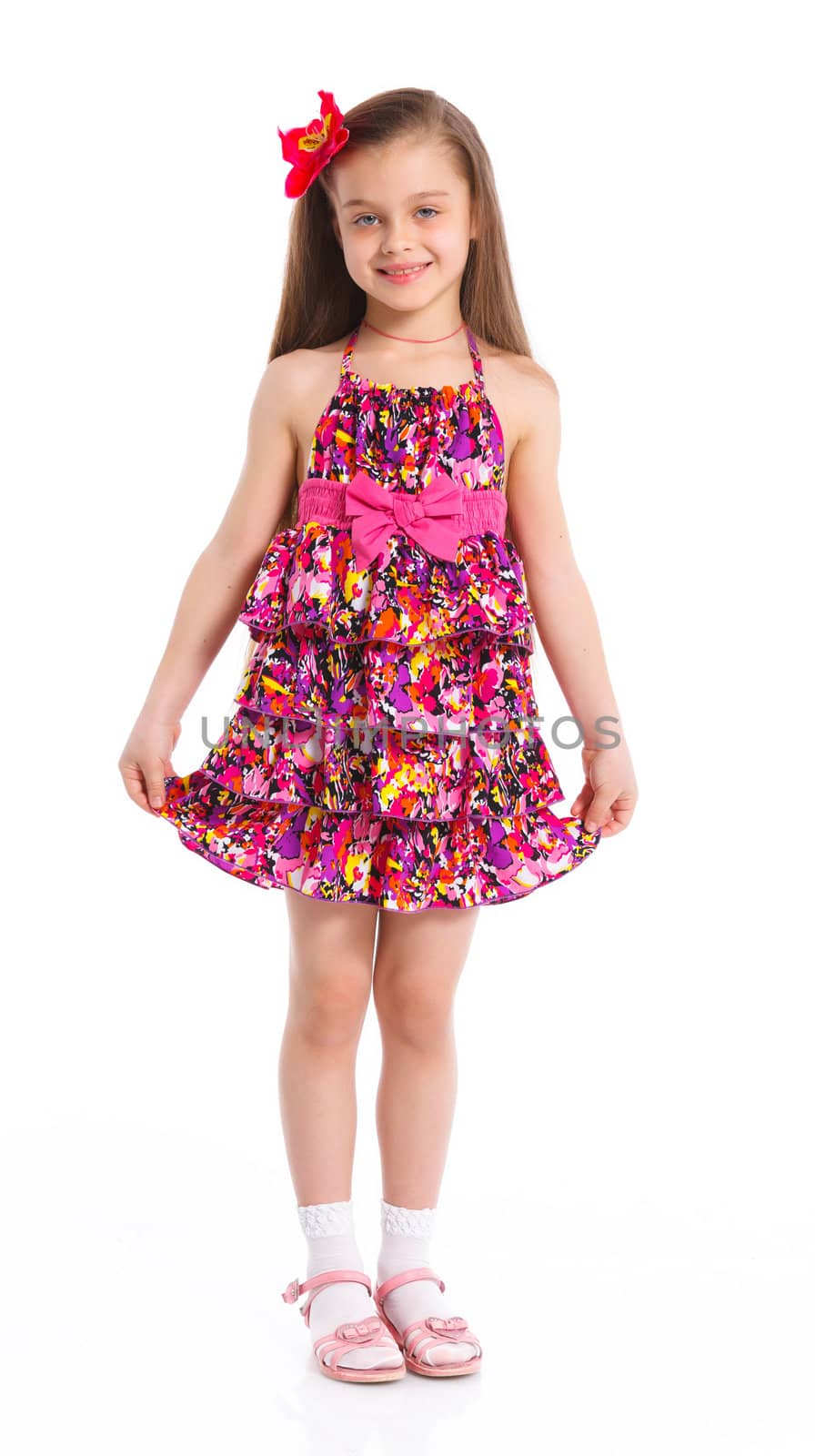 Cute little fashion girl. Isolated white backround.