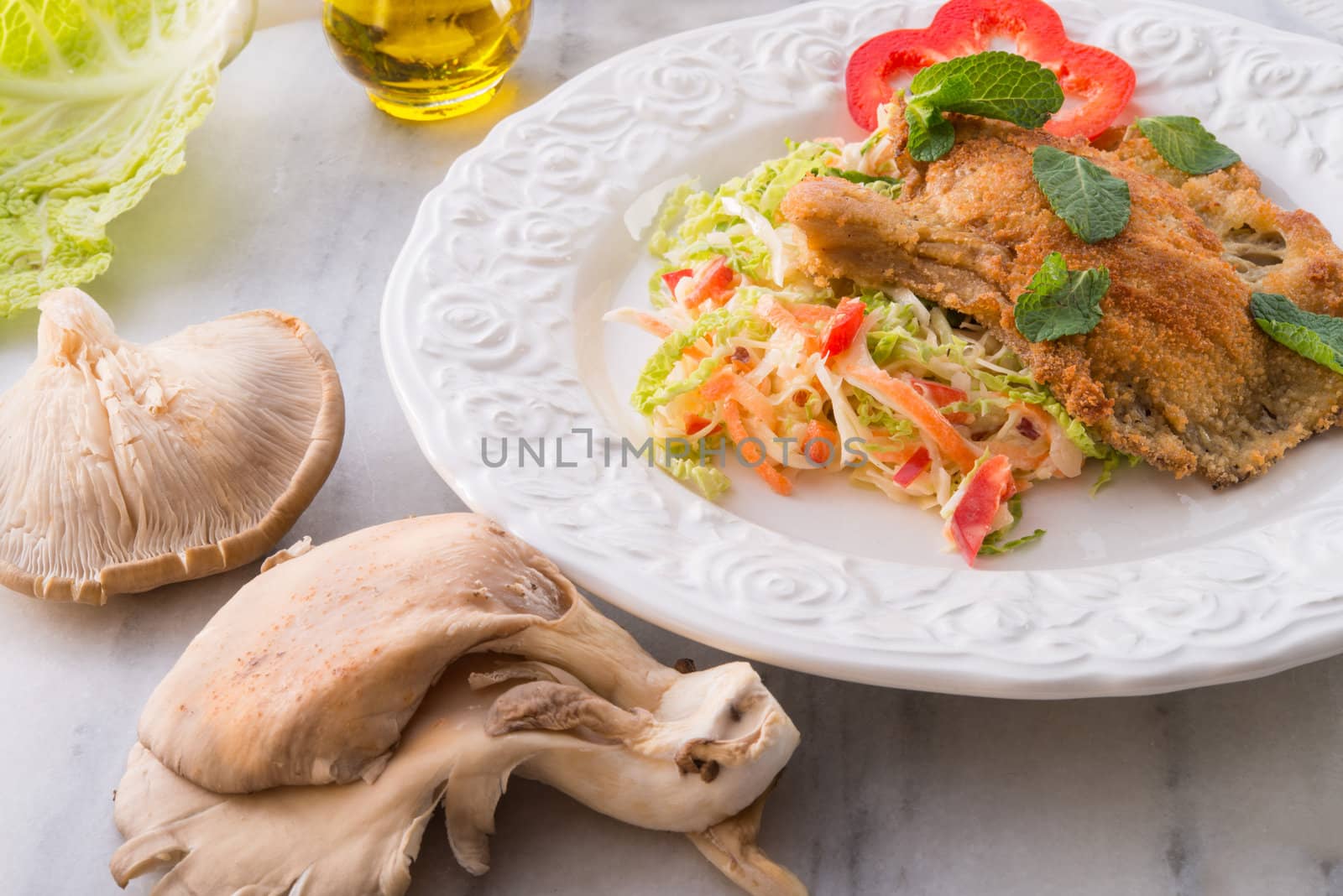 baked oyster mushrooms with fresh savoy cabbage salad