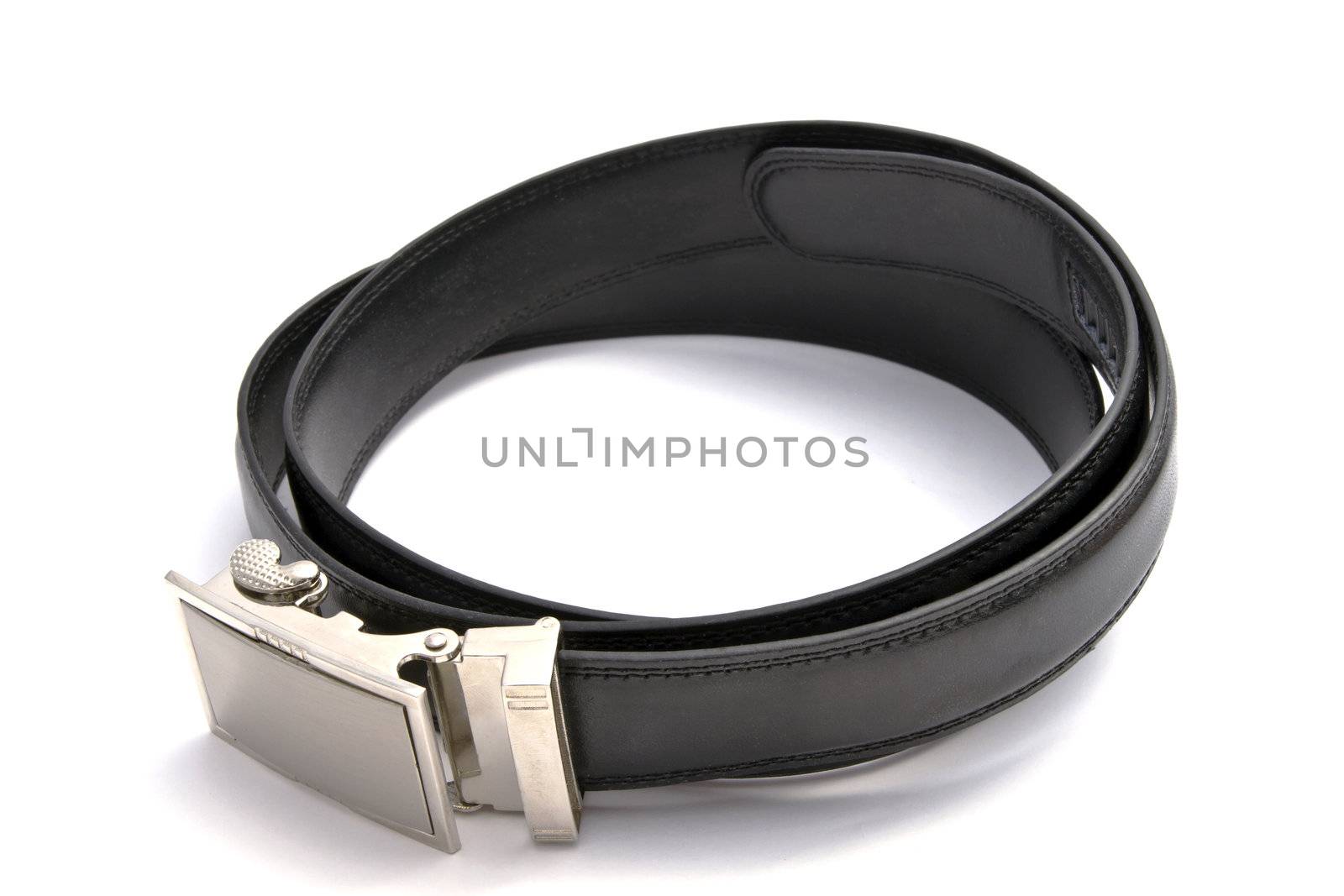 Leather belt closeup on white background 
