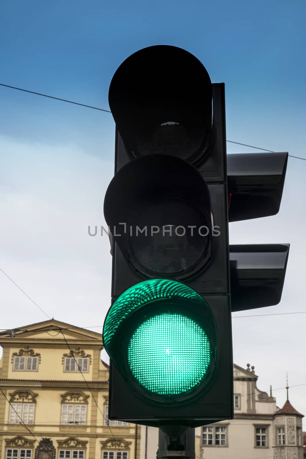 Green color on the traffic light in Prague