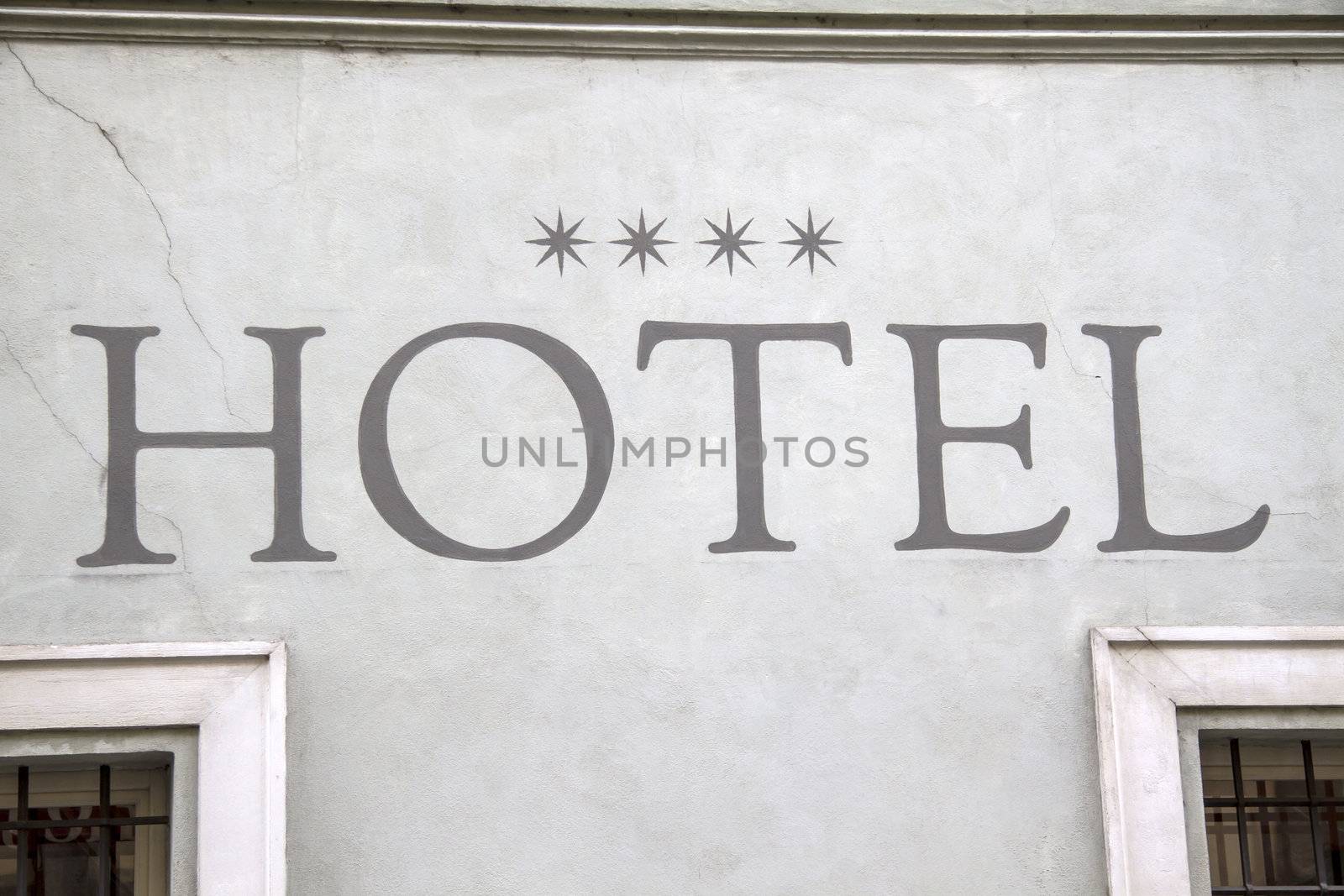 Hotel sign closeup in Prauge