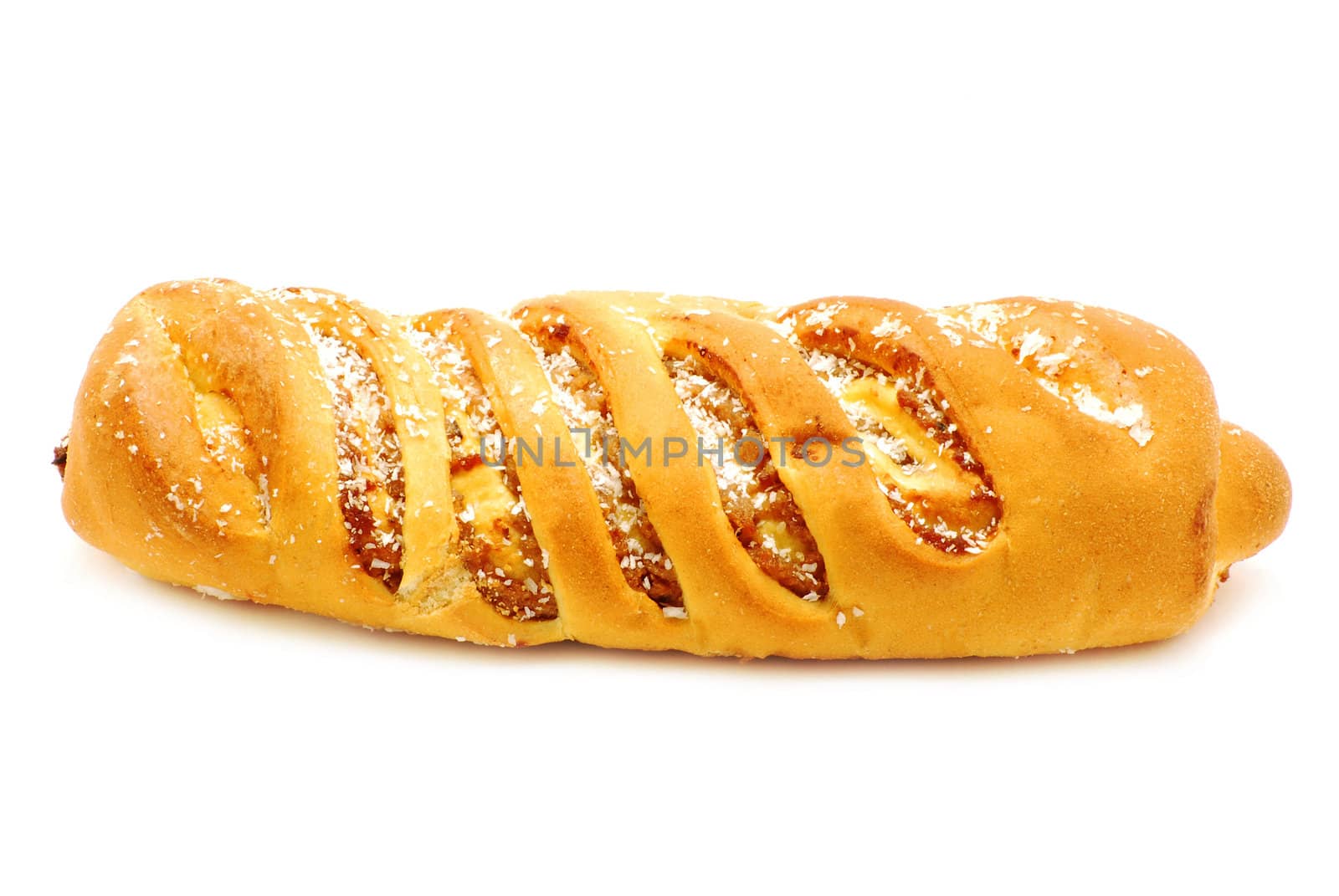 Fresh croissant with coconuts and poppy isolated on white background