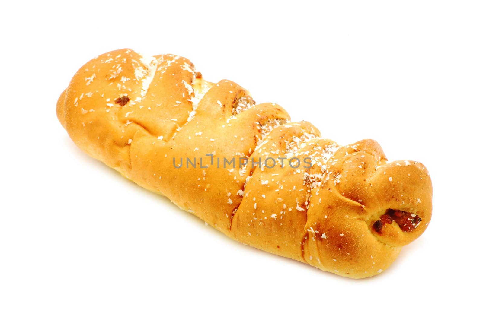 Fresh croissant with coconuts and poppy isolated on white background