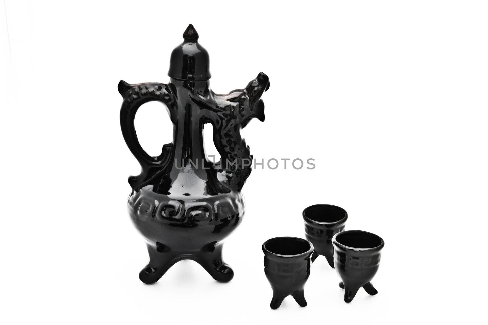 Black Chinese tea pot and cup on isolate white background. by Noppharat_th