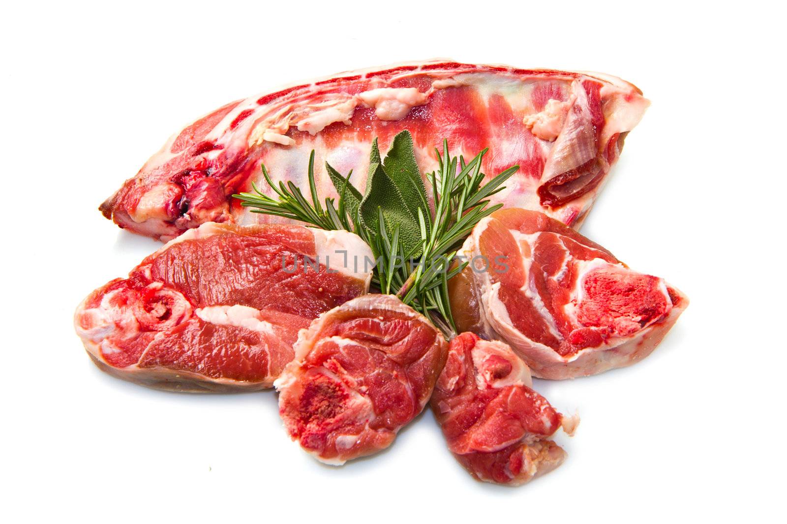 a group of rib lamb isolated on white