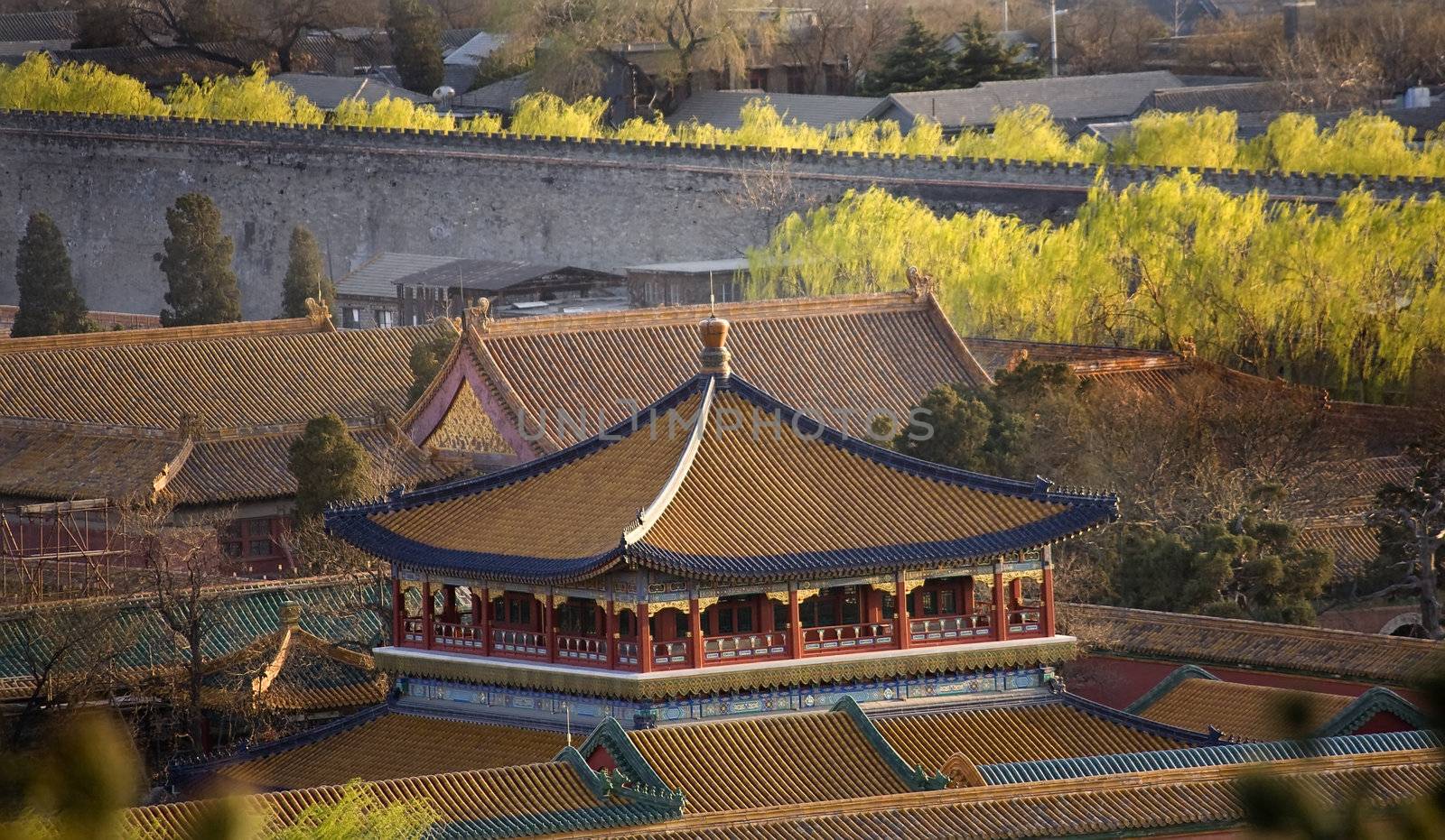 Blue Pavilion Green Trees Forbidden City Beijing China