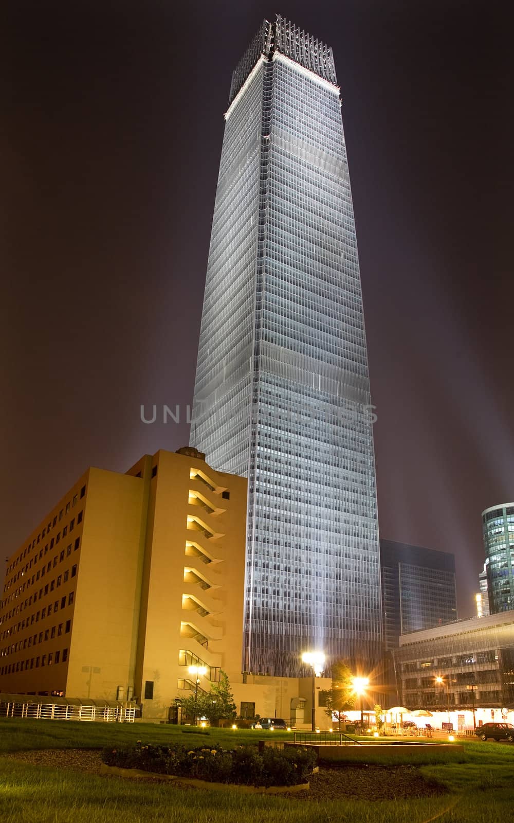 Guomao Business District Large Skyscraper Largest Building Beijing, China Night Shot