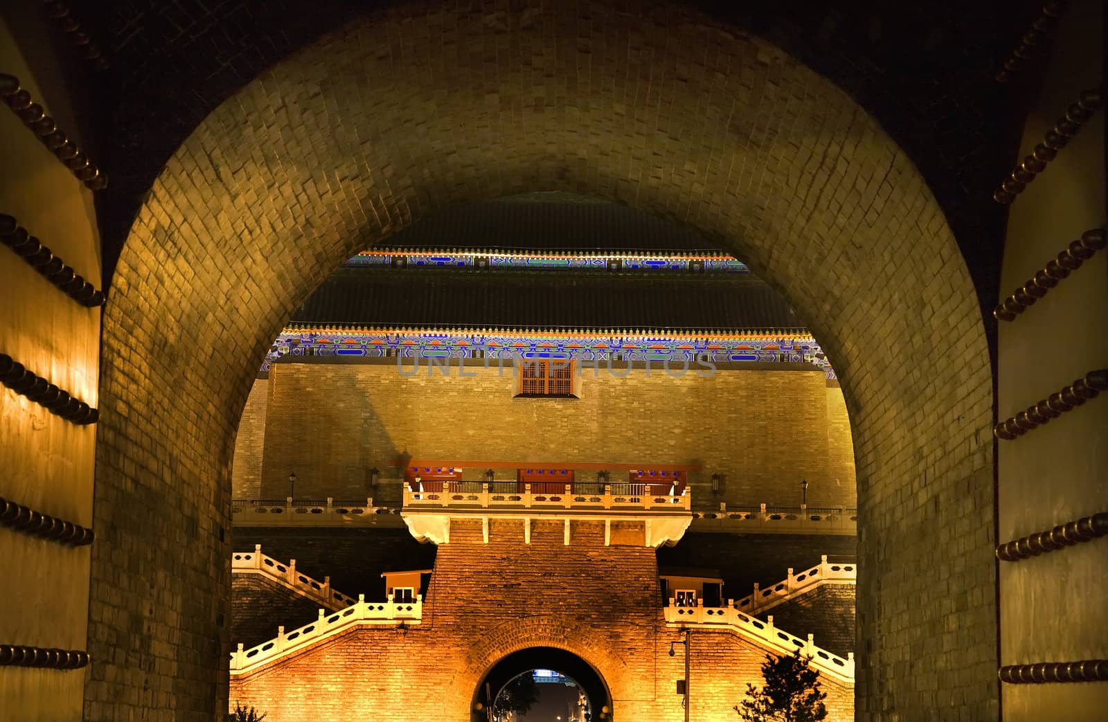 Zhenyang Gate from Qianmen Gate Tiananmen Square Beijing, China Night Shot