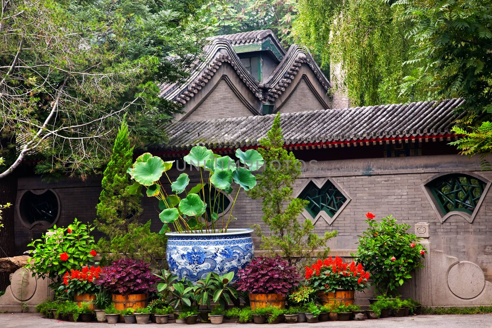 Garden Walls Porcelain Pot Former Residence of Soong Ching-Ling, Wife of Sun Yat-Sen, Beijing China.