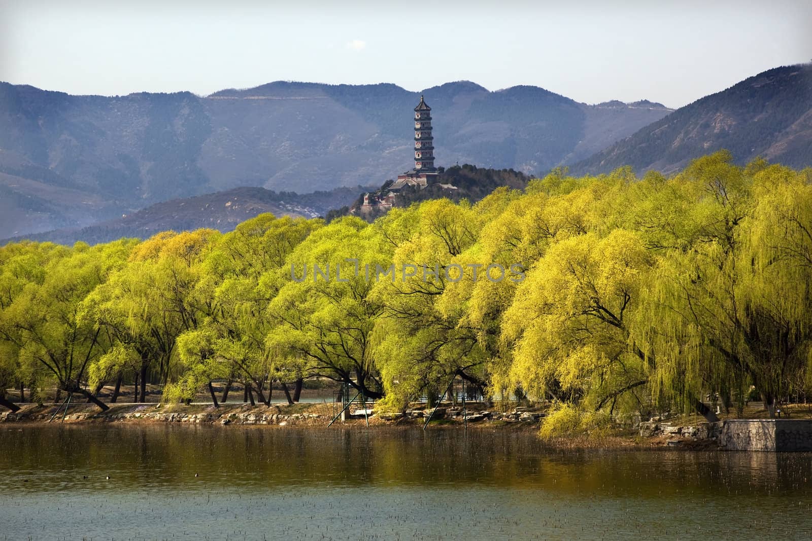 Yu Feng Pagoda on Yu Quan Hill from Summer Palace Willows Beijing China